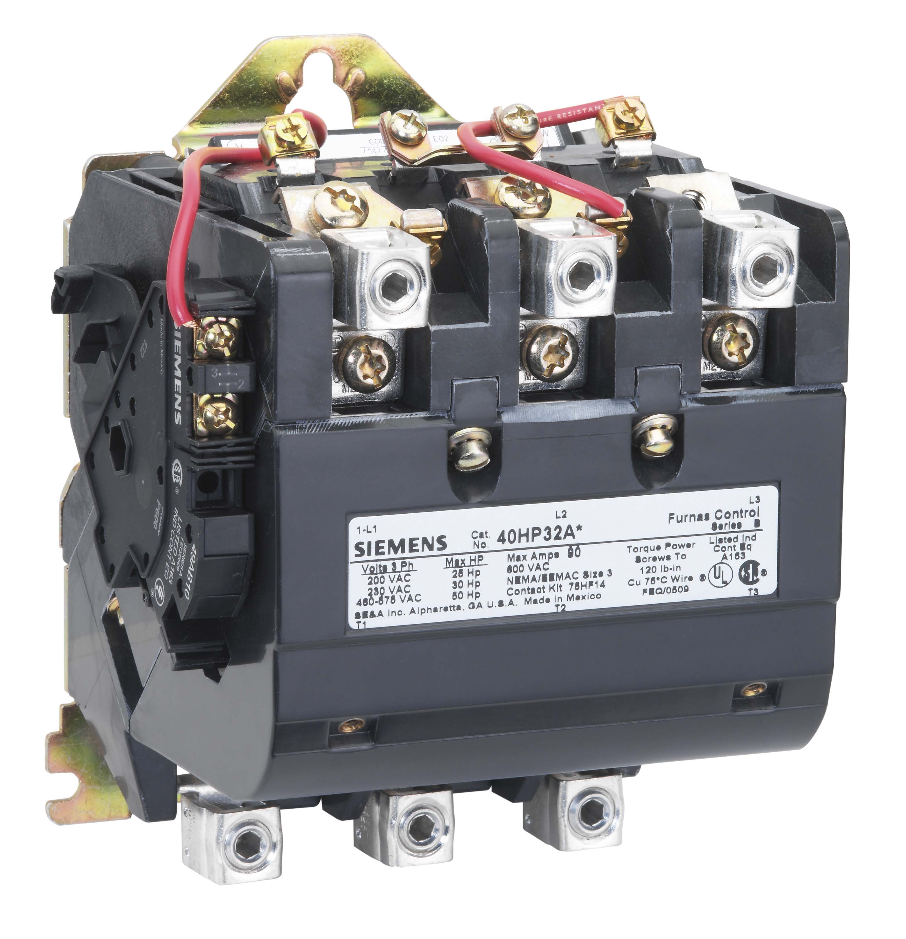 Non-reversing NEMA contactor, Size 3, Three phase full voltage, Contactor amp rating 90A, 3 wire (NO aux included), 208VAC 60Hz coil, Non-combination type, Enclosure NEMA type (open), No enclosure