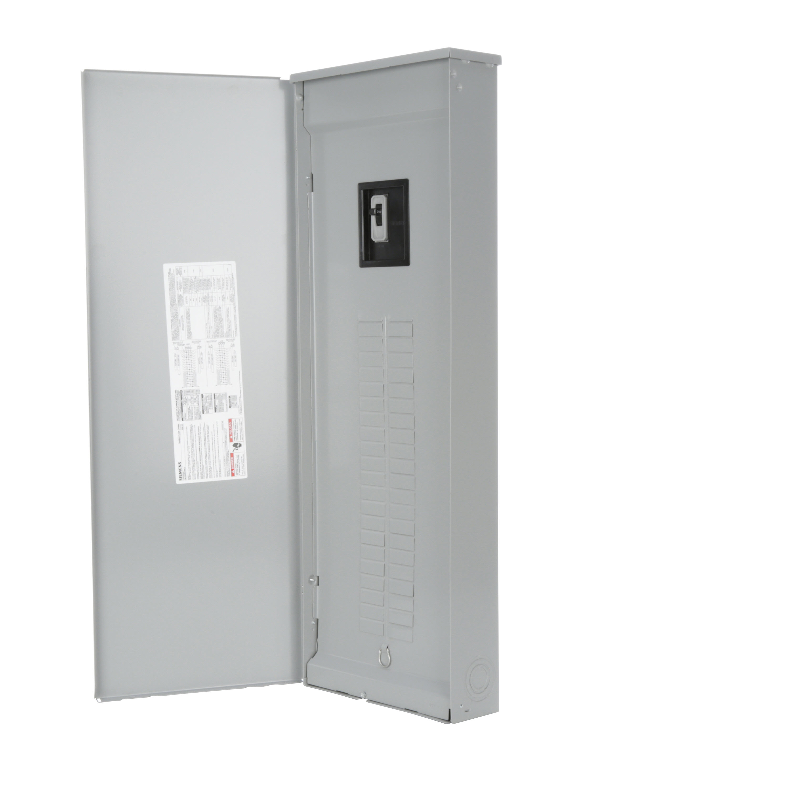 SIEMENS LOW VOLTAGE PL SERIES LOAD CENTER. FACTORY INSTALLED MAIN BREAKER WITH 42 1-INCH SPACES ALLOWING MAX 60 CIRCUITS. 3-PHASE 4-WIRE SYSTEM RATED 120/240V OR 120/208V (200A) 22KA INTERRUPT. SPECIAL FEATURES COPPER BUS, INTERCHANGEABLE MAIN, GRAY TRIM, NEMA TYPE3R ENCLOSURE FOR OUTDOOR USE.