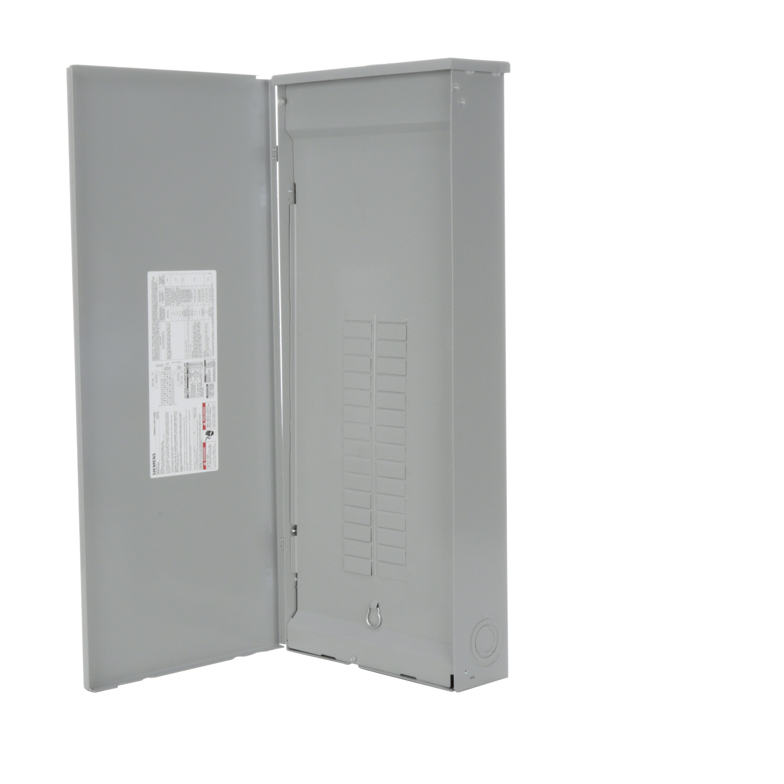 SIEMENS LOW VOLTAGE ES SERIES LOAD CENTER. MAIN LUG WITH 30 1-INCH SPACES ALLOWING MAX 54 CIRCUITS. 3-PHASE 4-WIRE SYSTEM RATED 120/240V OR 120/208V (200A) 100KA INTERRUPT. SPECIAL FEATURES ALUMINUM BUS, GRAY TRIM, NEMA TYPE3R ENCLOSURE FOR OUTDOOR USE.