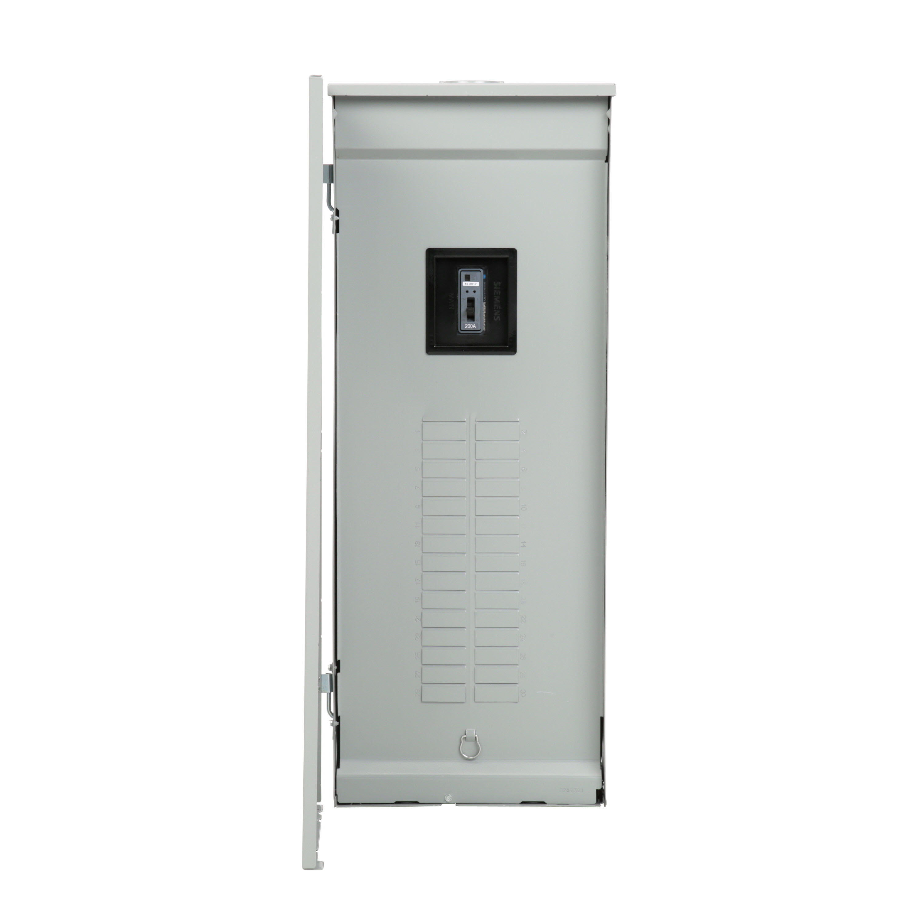 SIEMENS LOW VOLTAGE ES SERIES LOAD CENTER. FACTORY INSTALLED MAIN BREAKER WITH 30 1-INCH SPACES ALLOWING MAX 54 CIRCUITS. 3-PHASE 4-WIRE SYSTEM RATED 120/240V OR 120/208V (200A) 10KA INTERRUPT. SPECIAL FEATURES ALUMINUM BUS, GRAY TRIM, NEMA TYPE3R ENCLOSURE FOR OUTDOOR USE.