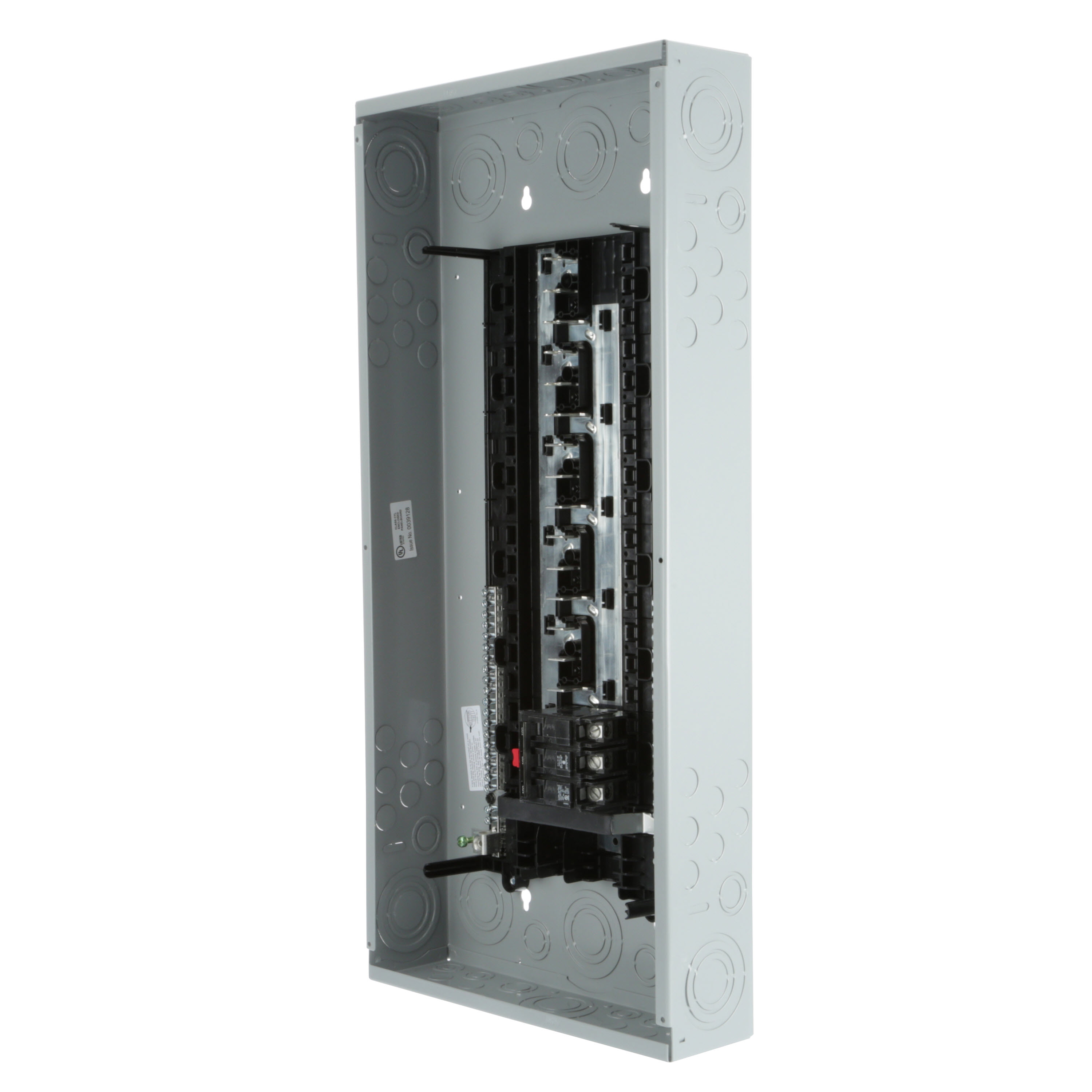 SIEMENS LOW VOLTAGE ES SERIES LOAD CENTER. FACTORY INSTALLED MAIN BREAKER WITH 30 1-INCH SPACES ALLOWING MAX 42 CIRCUITS. 3-PHASE 4-WIRE SYSTEM RATED 120/240V OR 120/208V (100A) 10KA INTERRUPT. SPECIAL FEATURES ALUMINUM BUS, GRAY TRIM, NEMA TYPE1 ENCLOSURE FOR INDOOR USE.