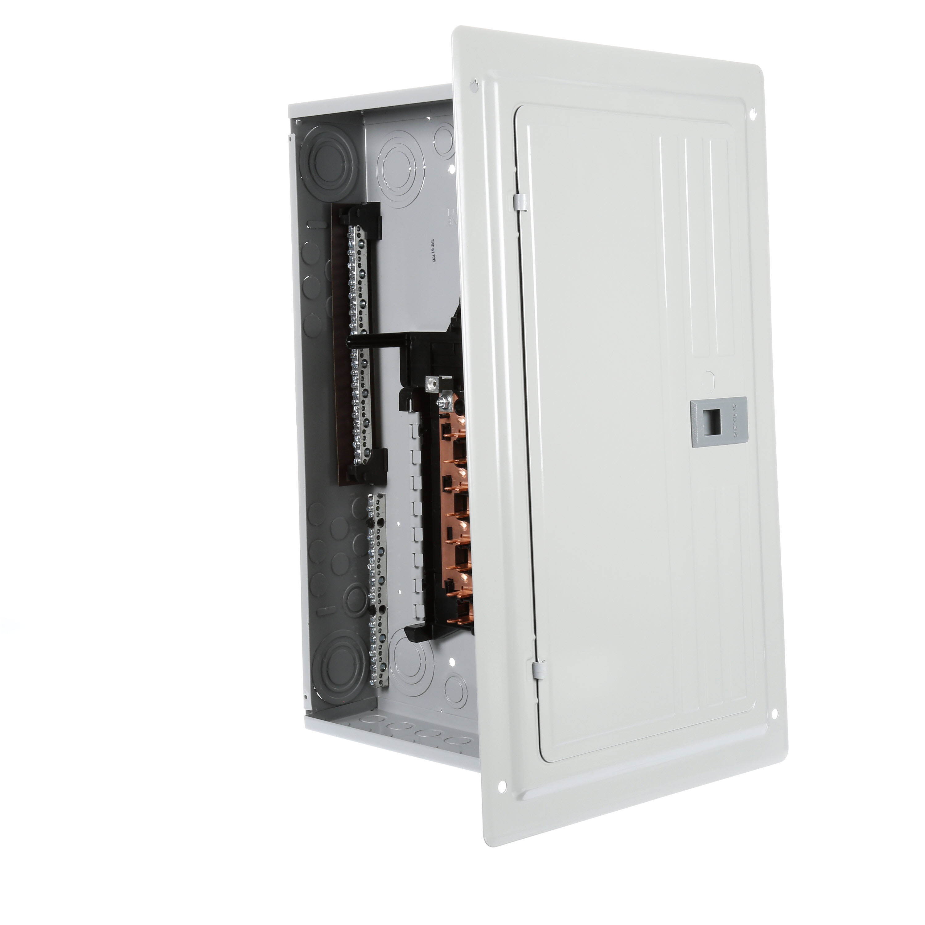 SIEMENS LOW VOLTAGE RISER LOAD CENTER. MAIN LUG WITH 16 1-INCH SPACES ALLOWING MAX 32 CIRCUITS. 1-PHASE 3-WIRE SYSTEM RATED 120/240V (125A) 100KA INTERRUPT. SPECIAL FEATURES COPPER BUS, INTERCHANGEABLE MAIN, GRAY TRIM.