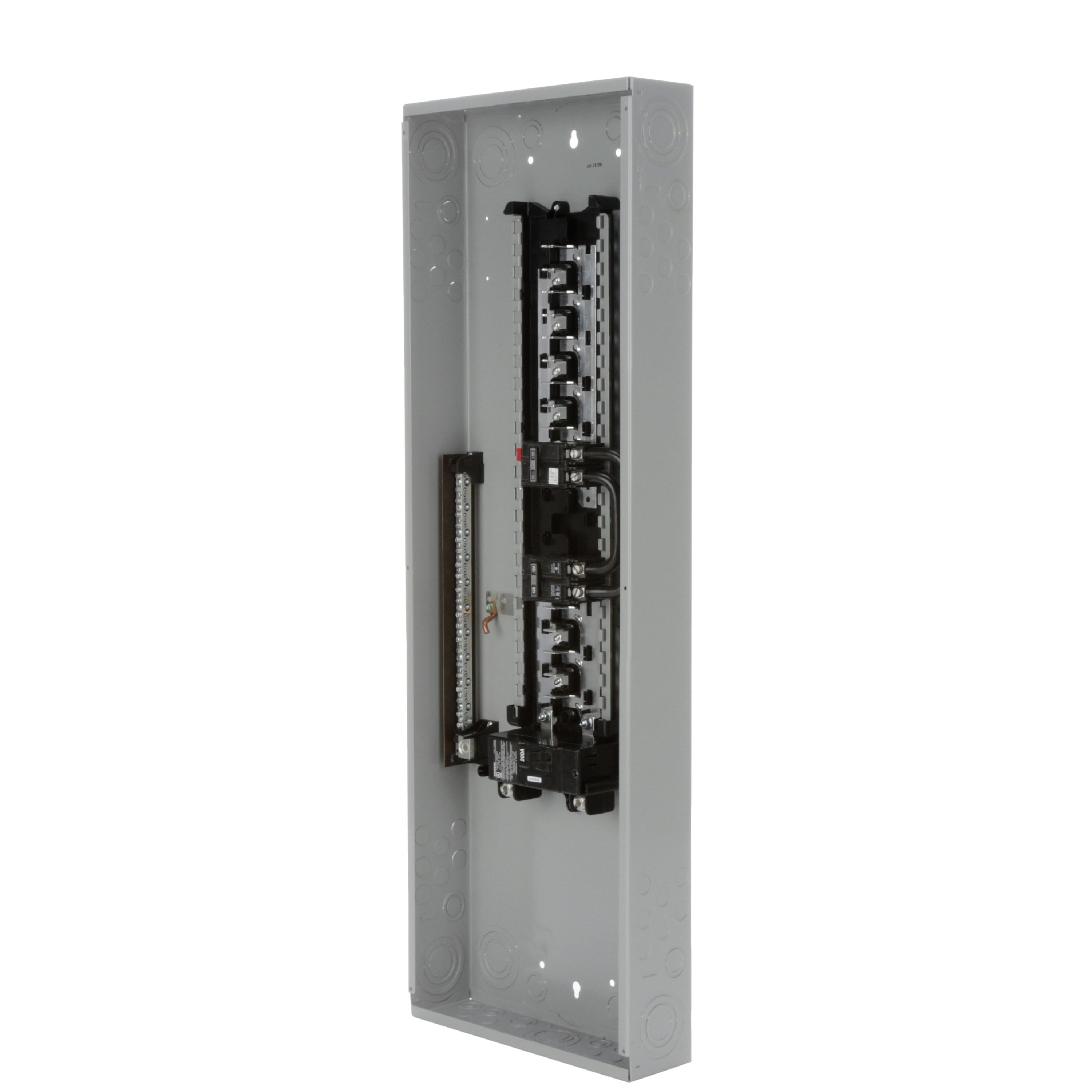 SIEMENS LOW VOLTAGE GENERATOR READY LOADCENTER. FACTORY INSTALLED MAIN BREAKER WITH 30 1-INCH SPACES ALLOWING MAX 42 CIRCUITS. 1-PHASE 3-WIRE SYSTEM RATED 120/240V (200A) 22KA INTERRUPT. SPECIAL FEATURES TIN PLATED COPPER BUS, NEMA TYPE1 ENCLOSURE FOR INDOOR USE.