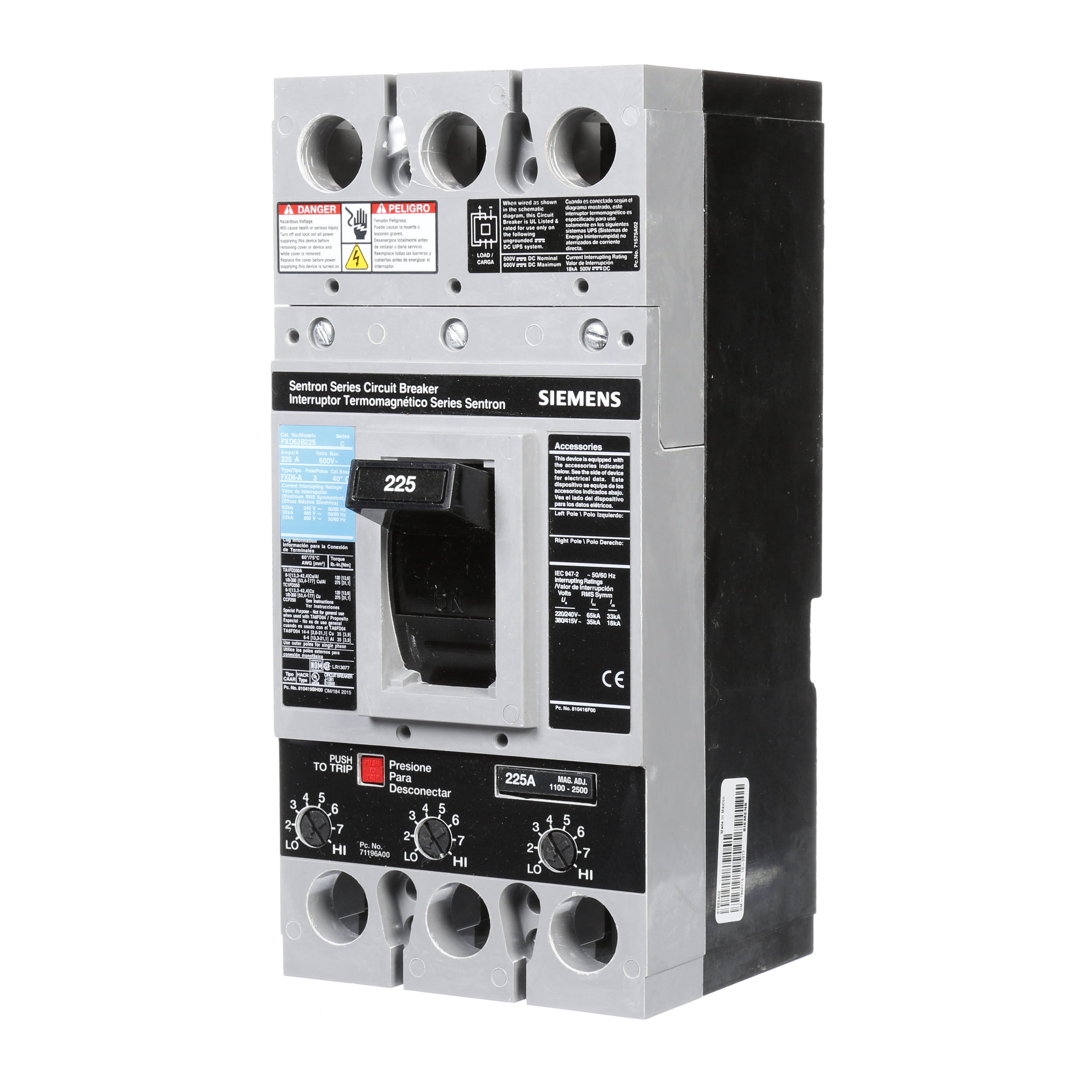 Product image for Siemens FXD63B225BP BRKR FD6 3P 600V 22