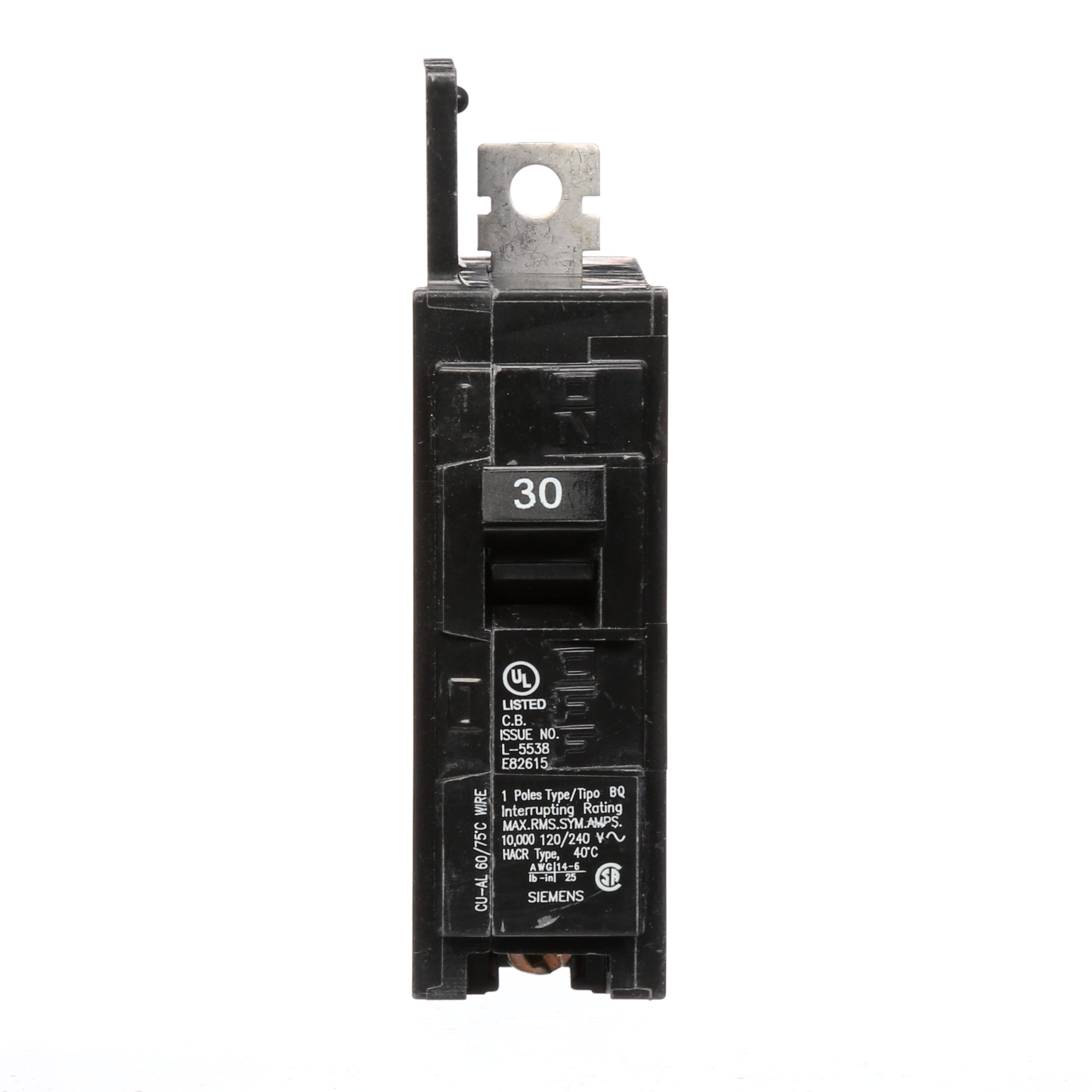 Siemens Low Voltage Molded Case Circuit Breakers General Purpose MCCBs are Circuit Protection Molded Case Circuit Breakers. 1-Pole circuit breaker type BQ. Rated 120V (030A) (AIR 10 kA). Special features Load side lugs are included.