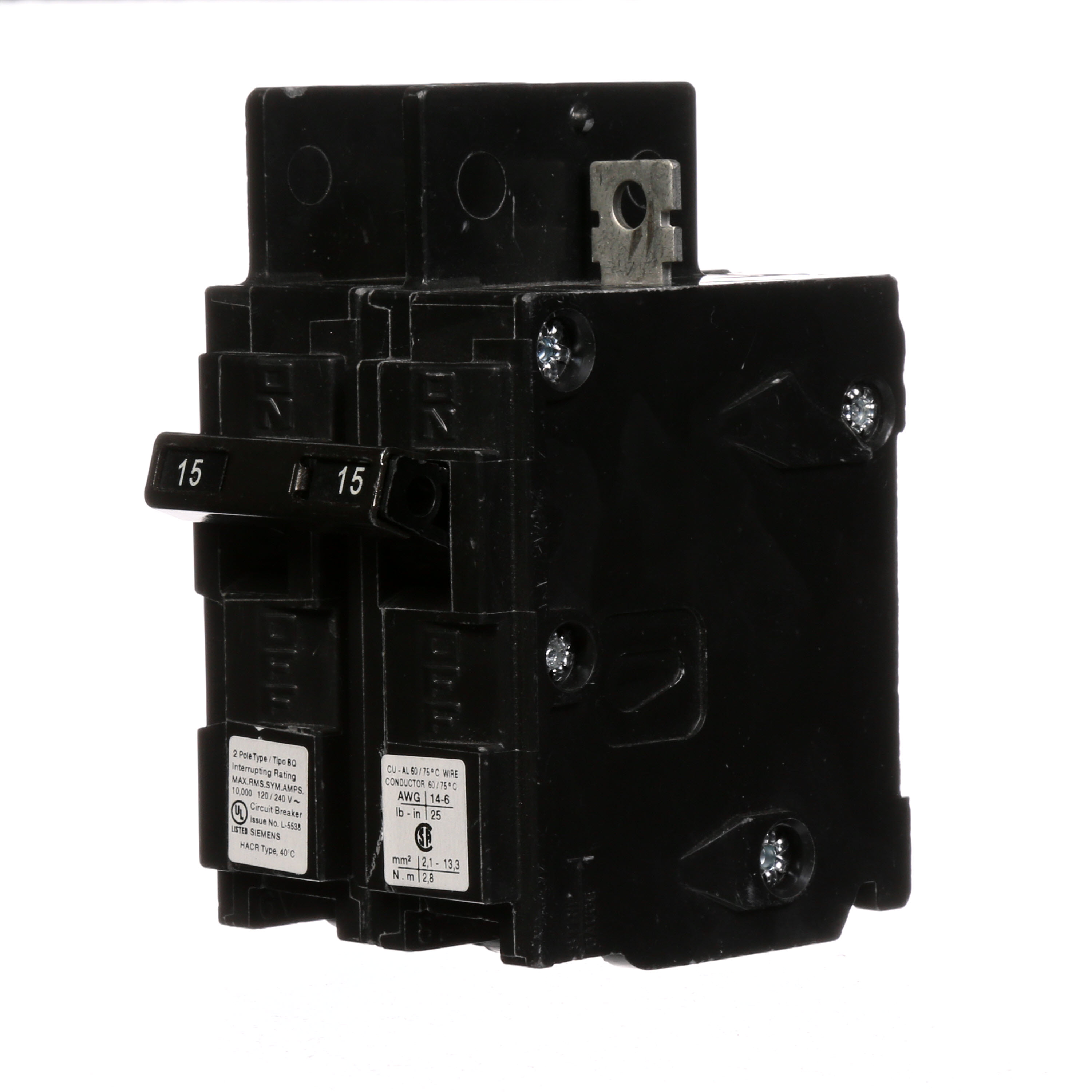 Siemens Low Voltage Molded Case Circuit Breakers General Purpose MCCBs - Type BQ, 2-Pole, 120/240VAC are Circuit Protection Molded Case Circuit Breakers. 2-Pole Common-Trip circuit breaker type BQ. Rated 120/240V (015A) (AIR 10 kA). Special features Load side lugs are included.