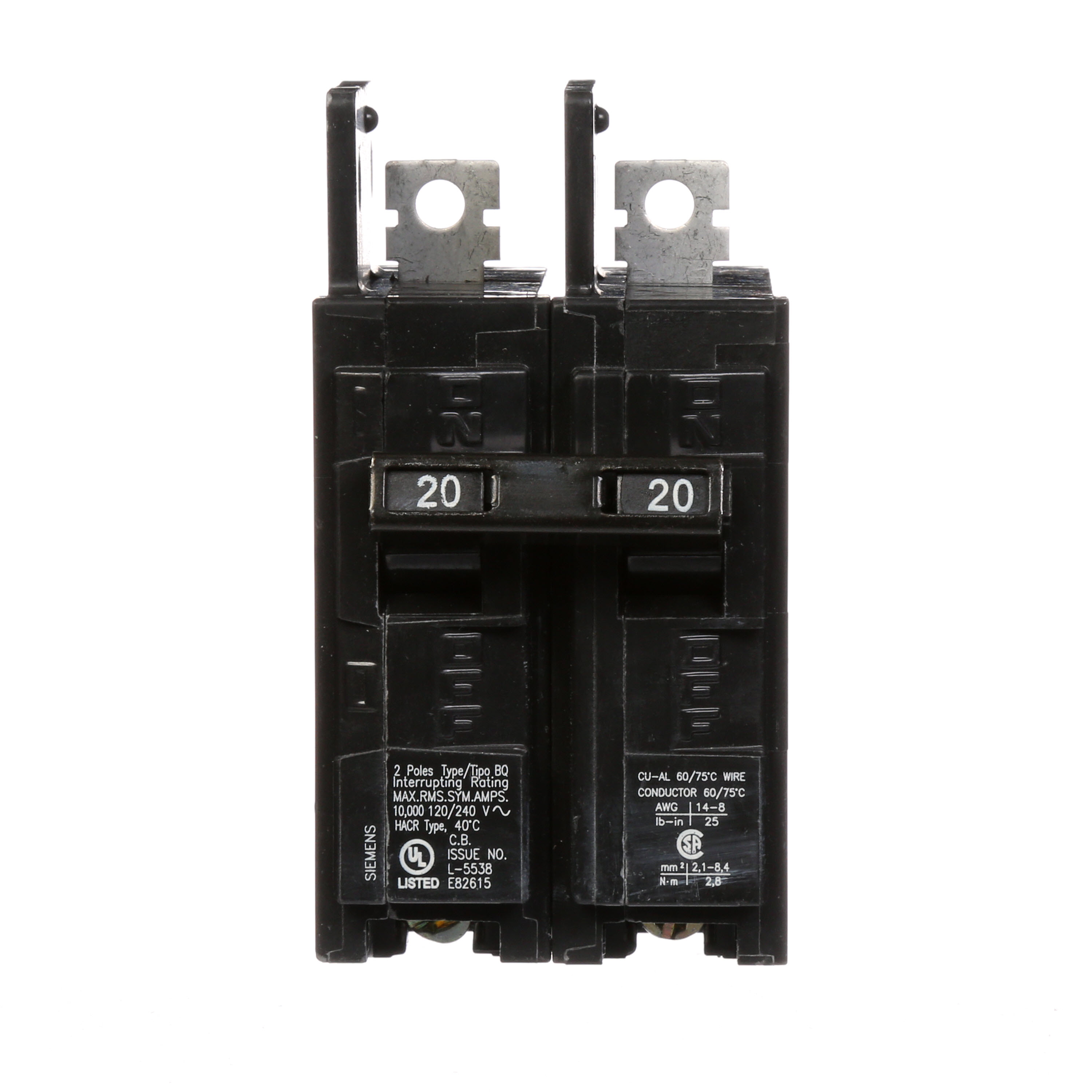 Siemens Low Voltage Molded Case Circuit Breakers General Purpose MCCBs - Type BQ, 2-Pole, 120/240VAC are Circuit Protection Molded Case Circuit Breakers. 2-Pole Common-Trip circuit breaker type BQ. Rated 120/240V (020A) (AIR 10 kA). Special features Load side lugs are included.