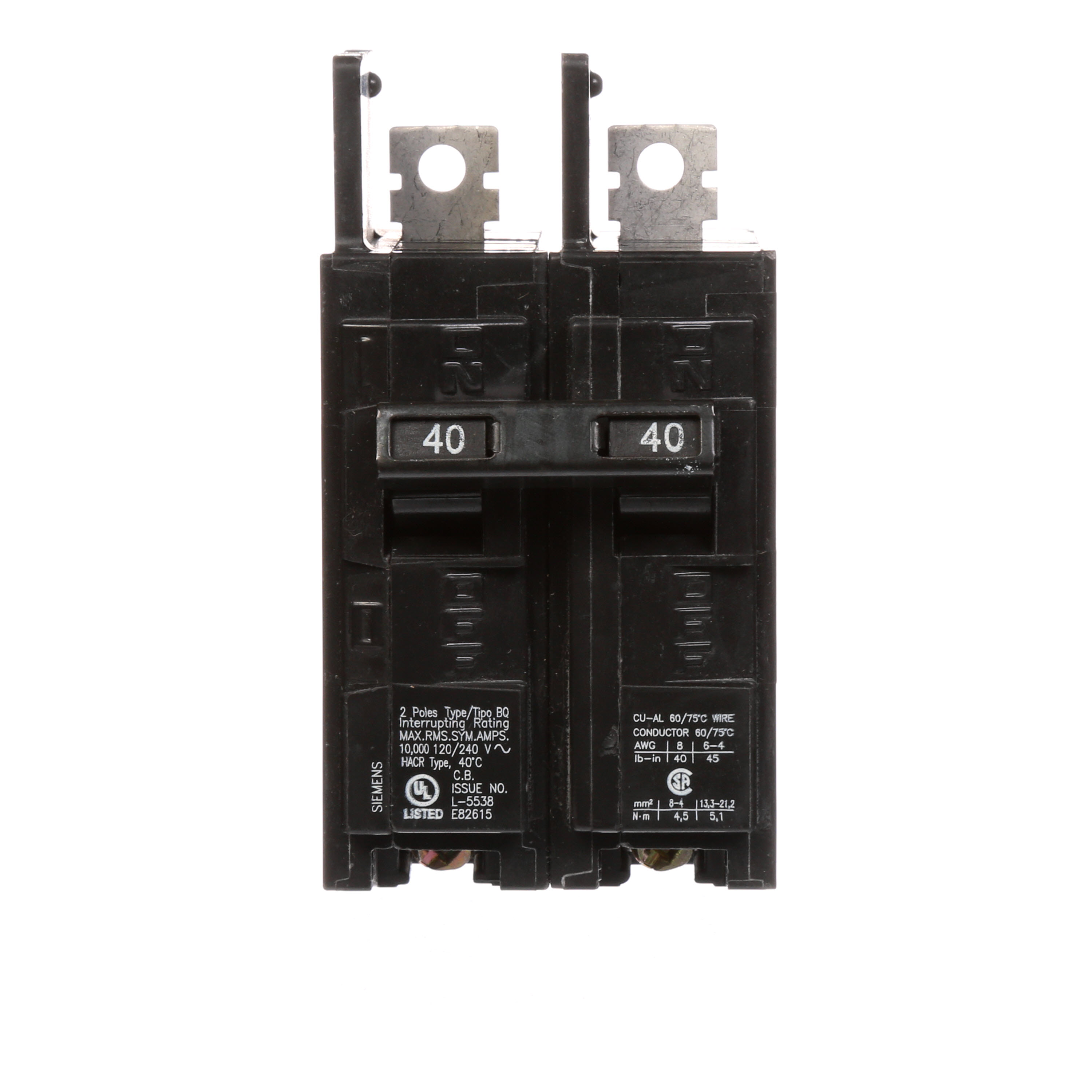 Siemens Low Voltage Molded Case Circuit Breakers General Purpose MCCBs - Type BQ, 2-Pole, 120/240VAC are Circuit Protection Molded Case Circuit Breakers. 2-Pole Common-Trip circuit breaker type BQ. Rated 120/240V (040A) (AIR 10 kA). Special features Load side lugs are included.