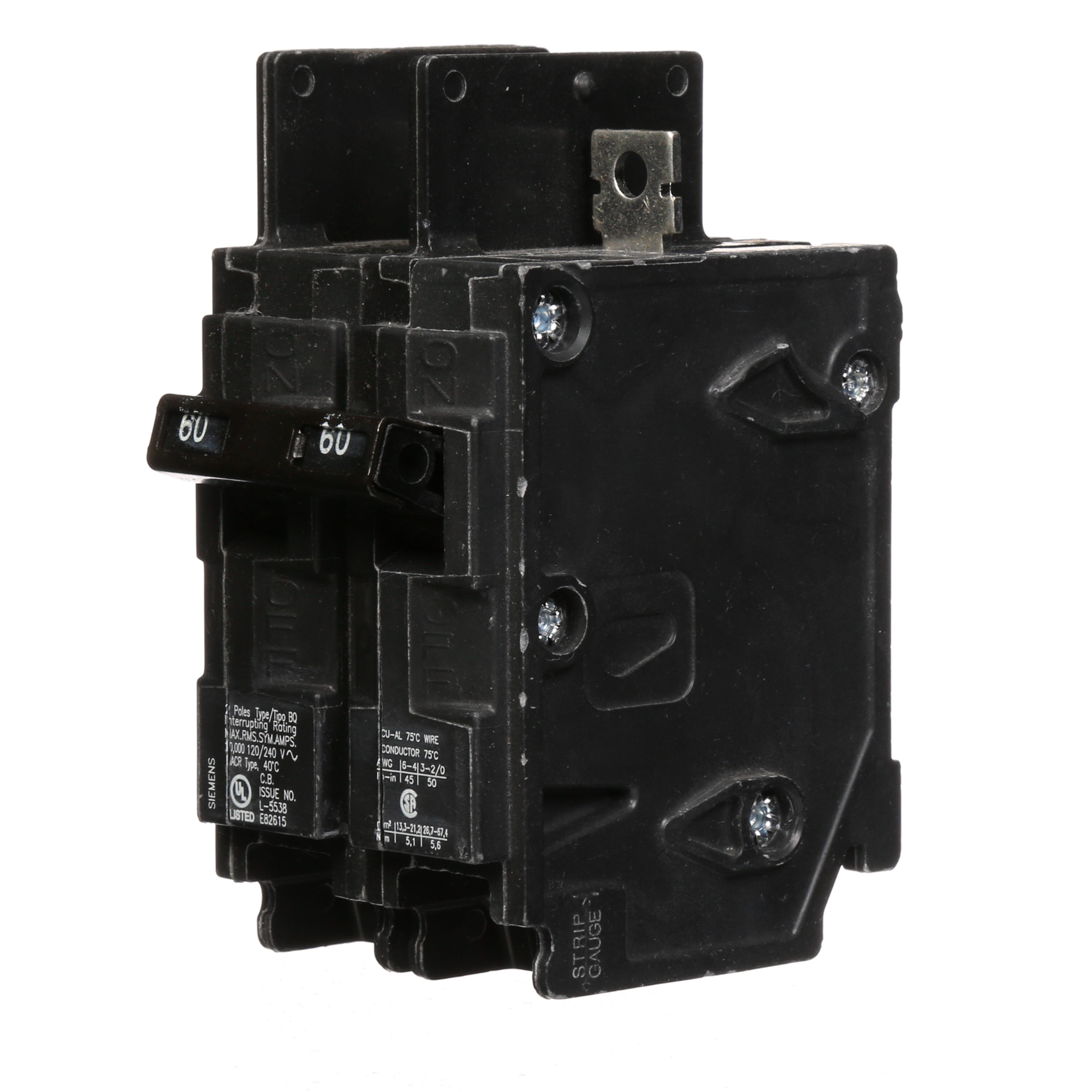 Siemens Low Voltage Molded Case Circuit Breakers General Purpose MCCBs - Type BQ, 2-Pole, 120/240VAC are Circuit Protection Molded Case Circuit Breakers. 2-Pole Common-Trip circuit breaker type BQ. Rated 120/240V (060A) (AIR 10 kA). Special features Load side lugs are included.