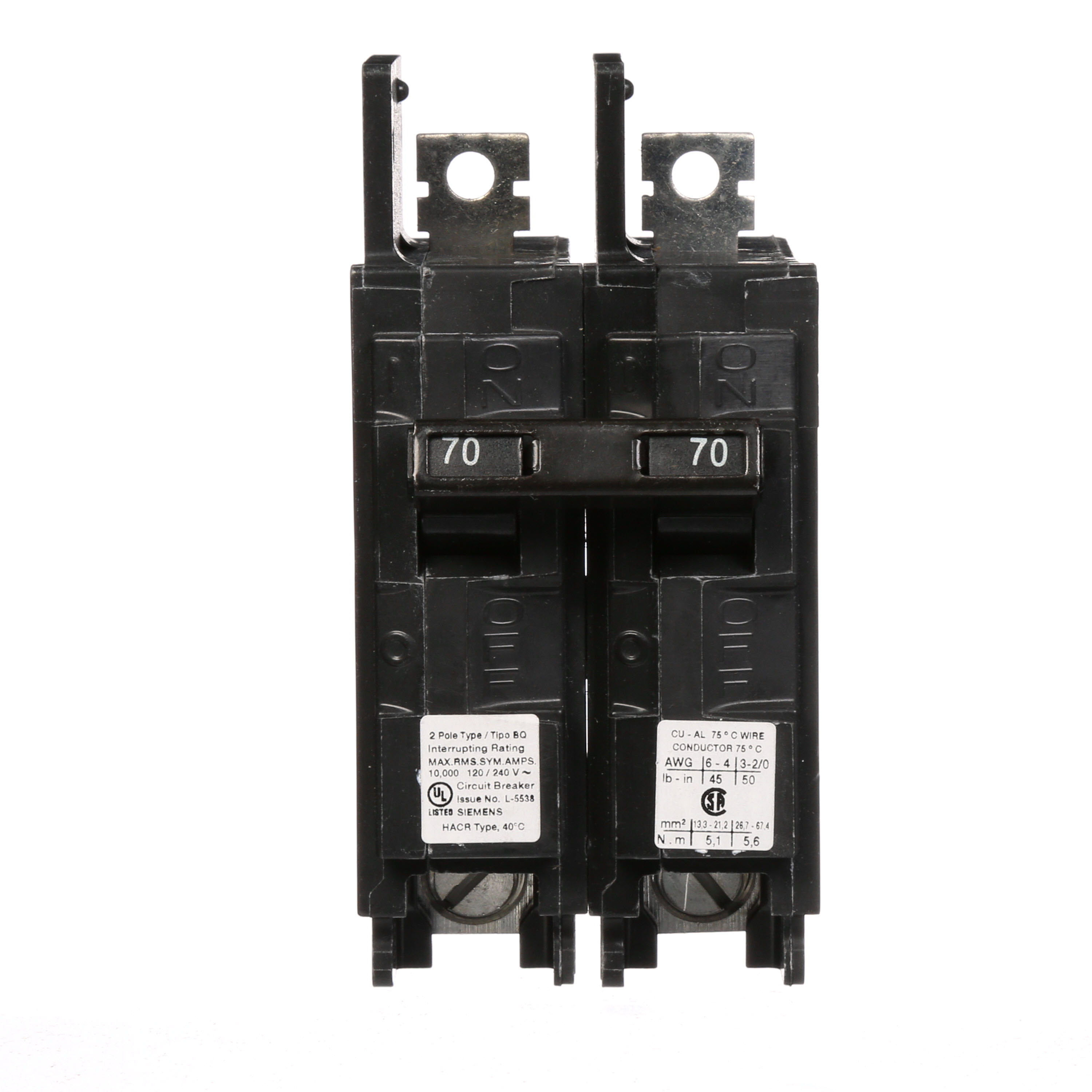 Siemens Low Voltage Molded Case Circuit Breakers General Purpose MCCBs - Type BQ, 2-Pole, 120/240VAC are Circuit Protection Molded Case Circuit Breakers. 2-Pole Common-Trip circuit breaker type BQ. Rated 120/240V (070A) (AIR 10 kA). Special features Load side lugs are included.