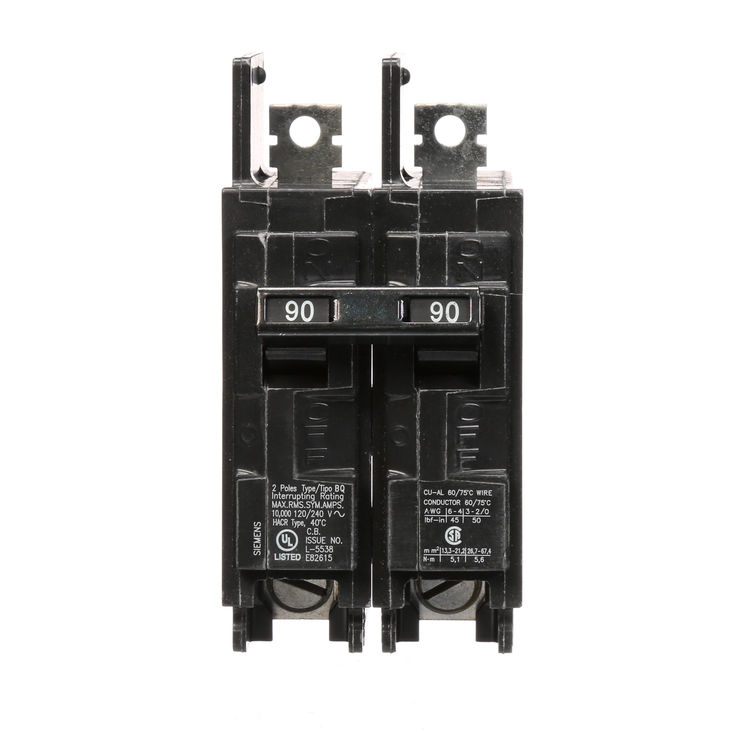 Siemens Low Voltage Molded Case Circuit Breakers General Purpose MCCBs - Type BQ, 2-Pole, 120/240VAC are Circuit Protection Molded Case Circuit Breakers. 2-Pole Common-Trip circuit breaker type BQ. Rated 120/240V (090A) (AIR 10 kA). Special features Load side lugs are included.