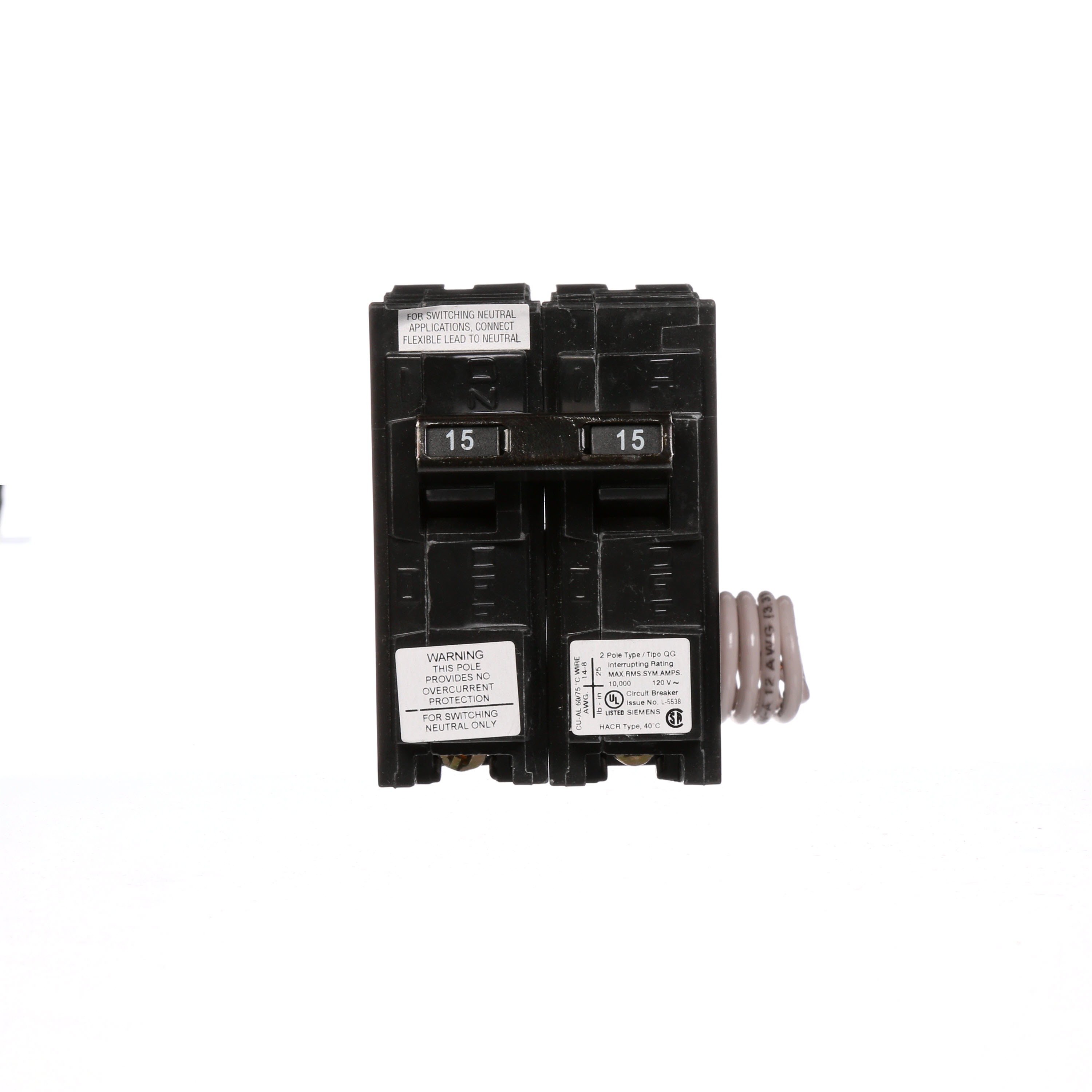 Siemens Low Voltage Residential Circuit Breakers Miniature Thermal Mag Circuit Breakers - Special App are Circuit Protection Load Center Mains, Feeders, and Miniature Circuit Breakers. Type BG Special Features Switching Neutral ApplicationElectrical Distribution Standard UL 489 Voltage Rating 120V Amperage Rating 15ATrip Range Thermal Magnetic Number Of Poles 2P