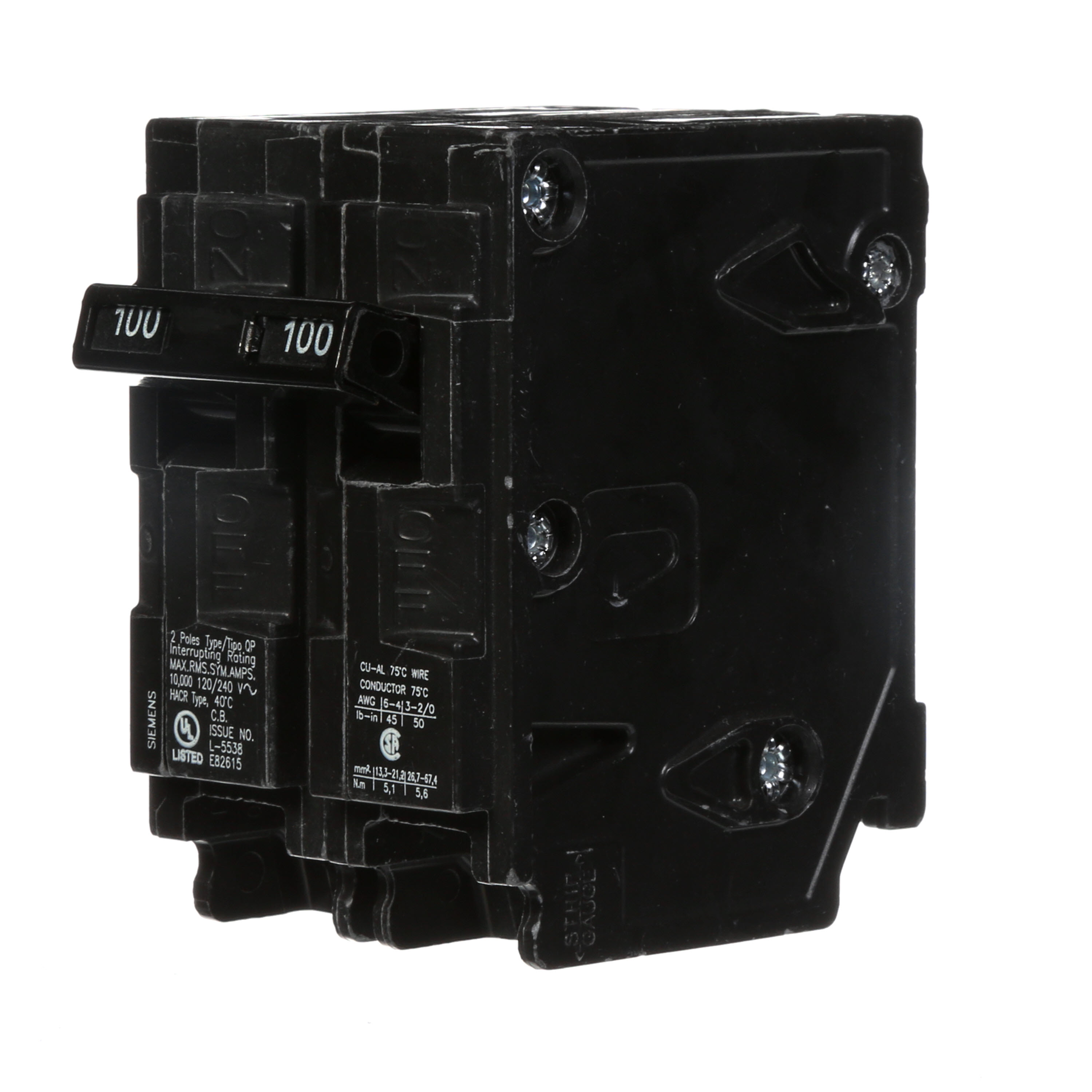 Siemens Low Voltage Residential Circuit Breakers Miniature Thermal Mag Circuit Breakers - Type QP/MP, 2-Pole, 120/240VAC are Circuit Protection Load Center Mains, Feeders, and Miniature Circuit Breakers. Type QP/MP Application Electrical Distribution Standard UL 489 Voltage Rating 120/240V Amperage Rating 100A Trip Range Thermal Magnetic Interrupt Rating 10 AIC Number Of Poles 2P