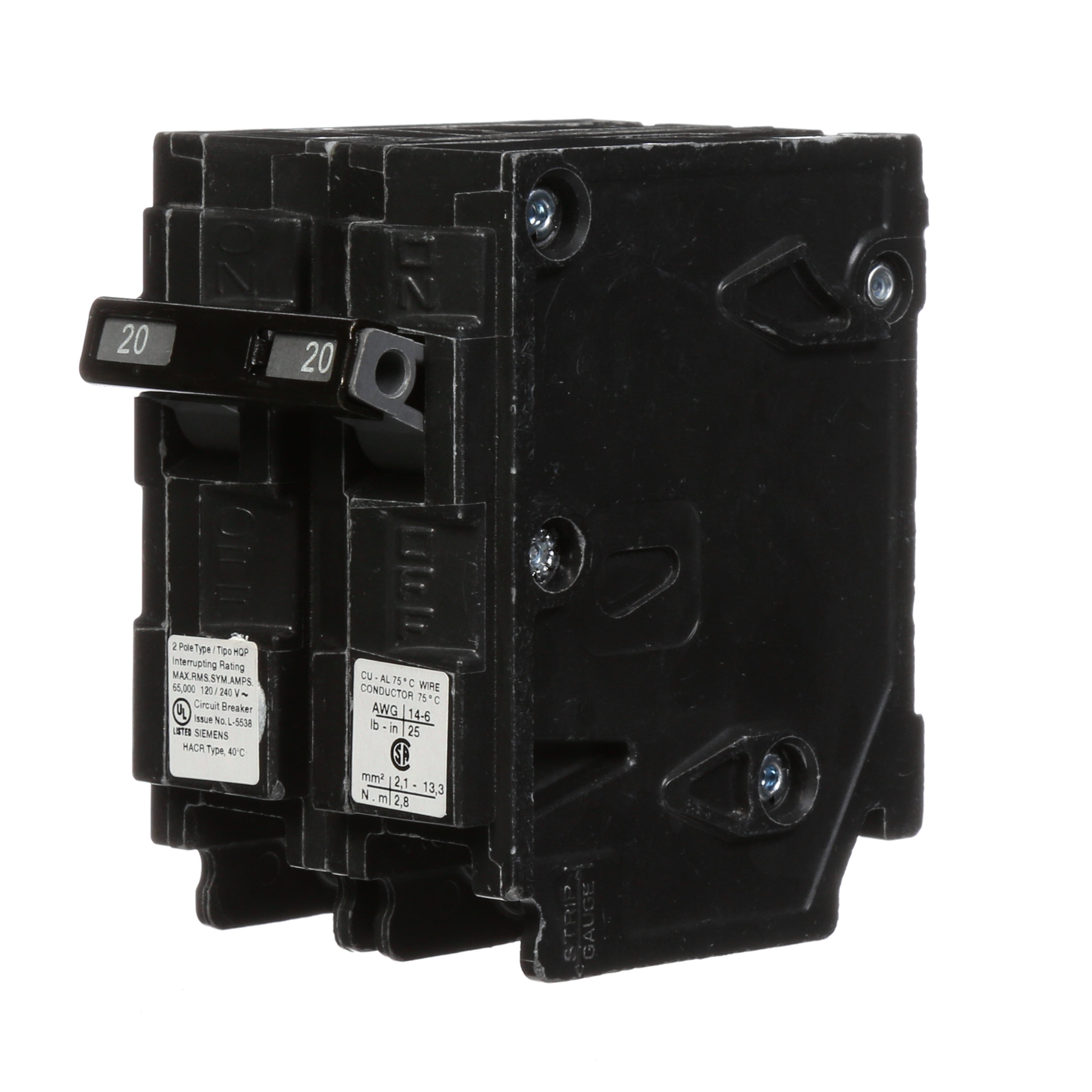 BREAKER 20A 2P 120/240V 65K HQP 65 KAIC
