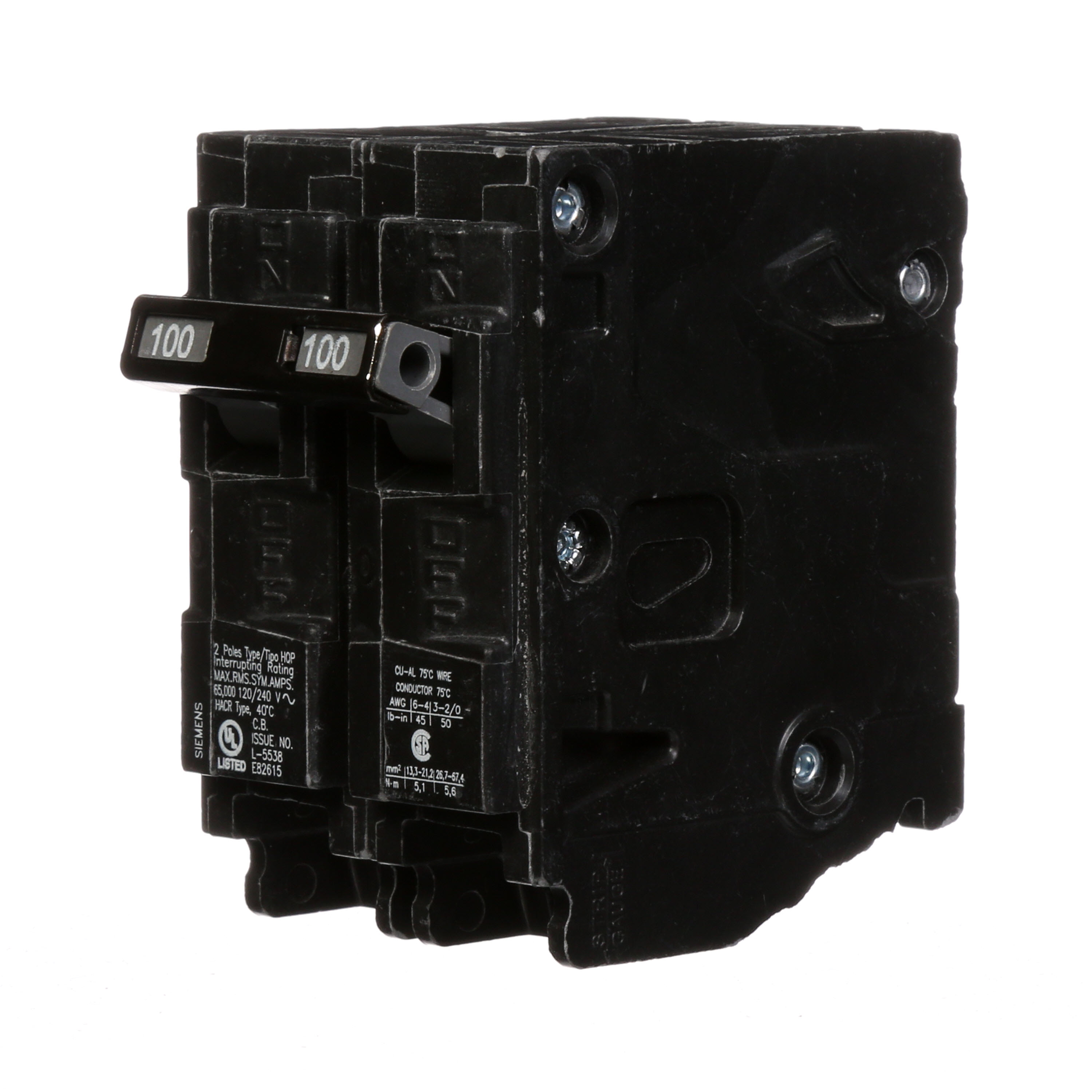 Siemens Low Voltage Residential Circuit Breakers Miniature Thermal Mag Circuit Breakers - Type QP/MP, 2-Pole, 120/240VAC are Circuit Protection Load Center Mains, Feeders, and Miniature Circuit Breakers. Type QP/MP Application Electrical Distribution Standard UL 489 Voltage Rating 120/240V Amperage Rating 100A Trip Range Thermal Magnetic Interrupt Rating 65 AIC Number Of Poles 2P