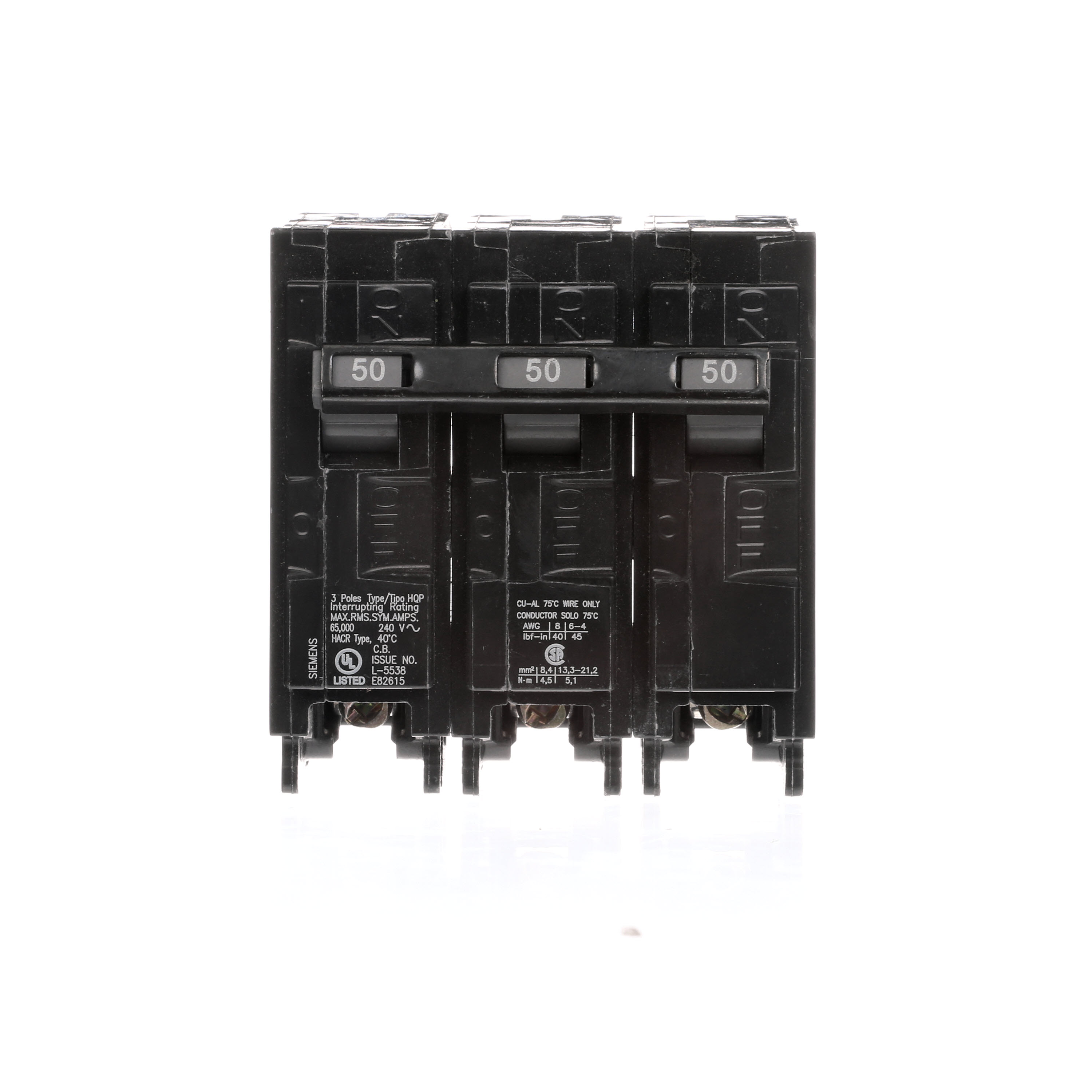 Siemens Low Voltage Residential Circuit Breakers Miniature Thermal Mag Circuit Breakers - Type QP/MP, 3-Pole, 240VAC are Circuit Protection Load Center Mains, Feeders, and Miniature Circuit Breakers. Type QP/MP Application Electrical Distribution Standard UL 489 Voltage Rating 240V Amperage Rating 50A Trip Range Thermal Magnetic Interrupt Rating 66 AIC Number Of Poles 3P