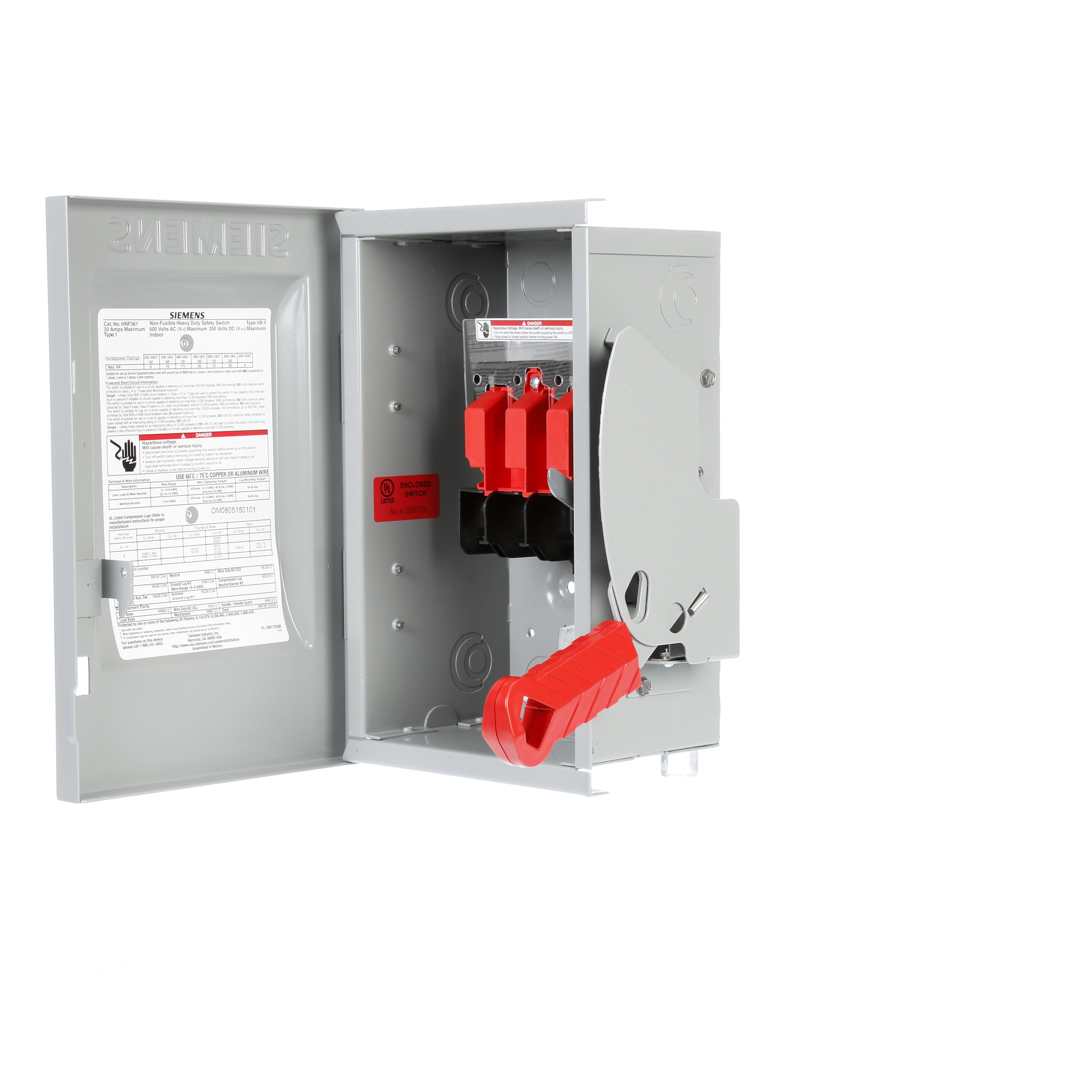 Siemens Low Voltage Circuit Protection Heavy Duty Safety Switches. 30A 3P 600V 3W NON FUSED HD TYPE 1