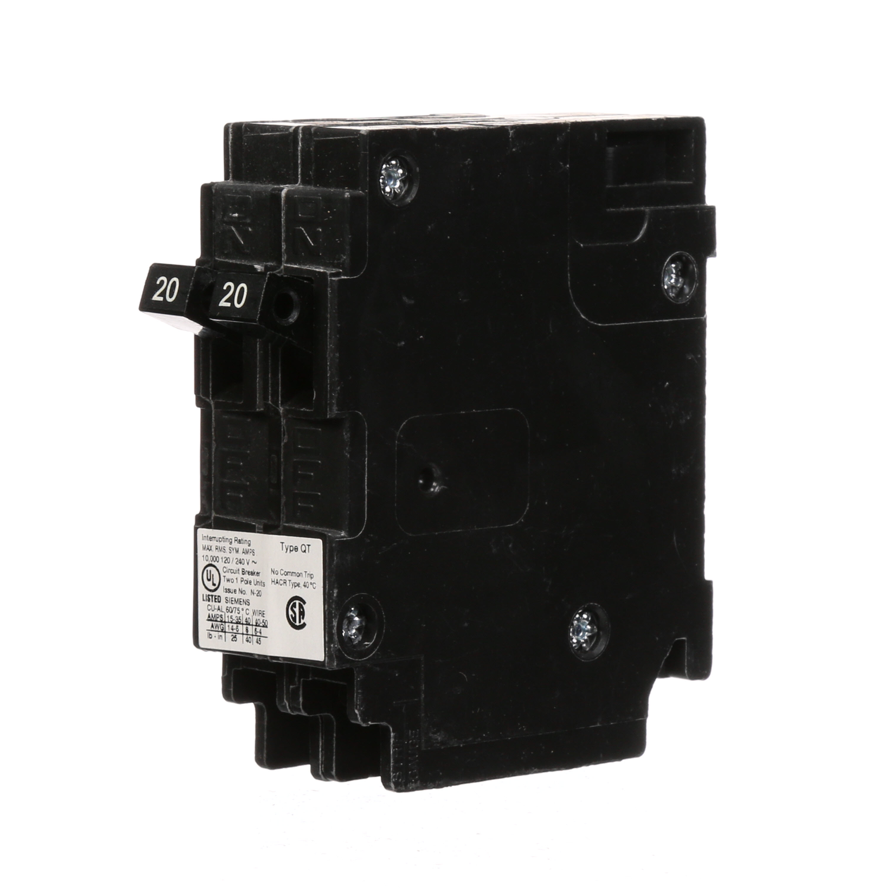 Siemens Low Voltage Residential Circuit Breakers Miniature Thermal Mag Circuit Breakers - Duplex, Triplex, Quadplex are Circuit Protection Load Center Mains, Feeders, and Miniature Circuit Breakers. BREAKER 20/20A 1P 120V 10K QT NON-CTL