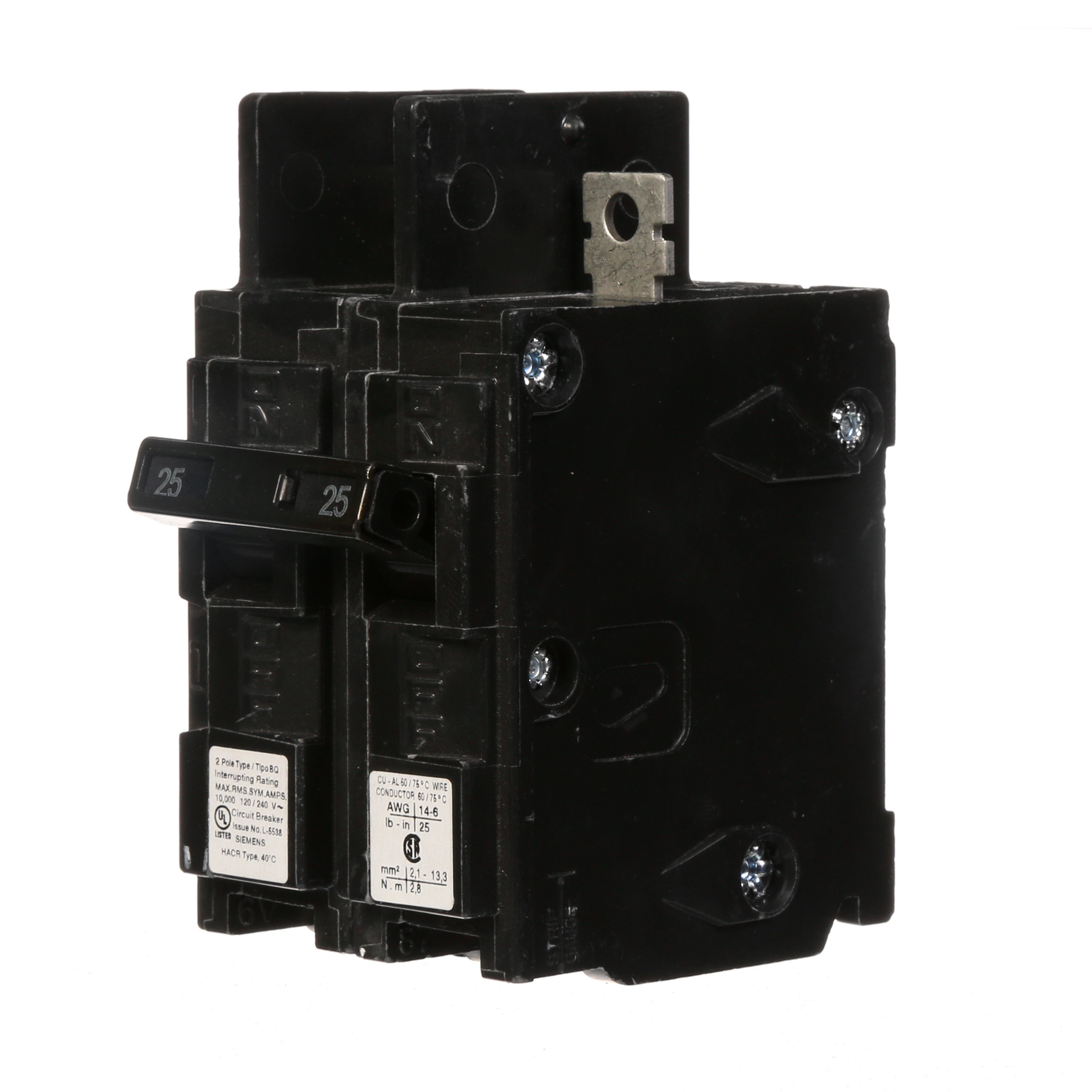 Siemens Low Voltage Molded Case Circuit Breakers General Purpose MCCBs - Type BQ, 2-Pole, 120/240VAC are Circuit Protection Molded Case Circuit Breakers. 2-Pole Common-Trip circuit breaker type BQ. Rated 120/240V (025A) (AIR 10 kA). Special features Load side lugs are included.