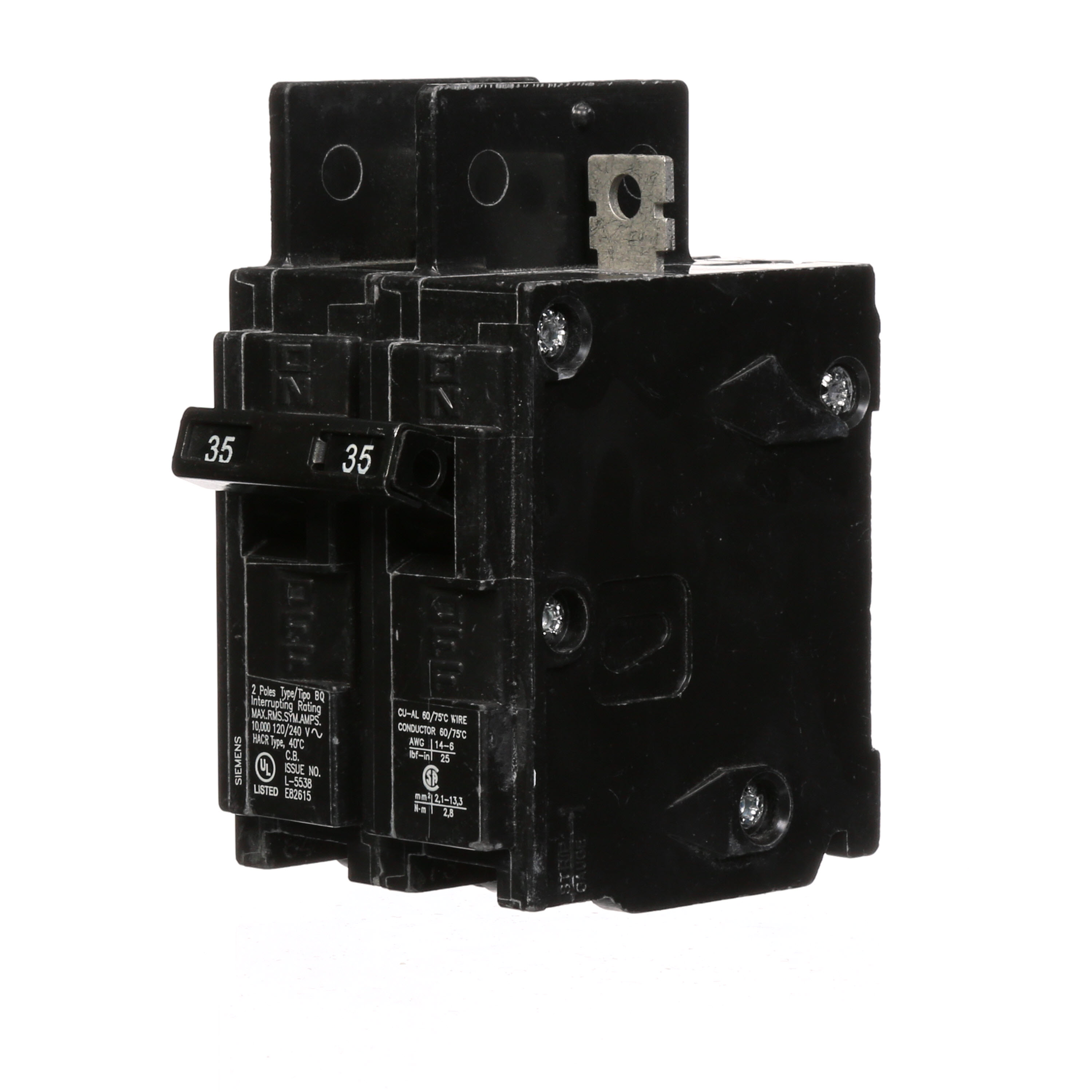 Siemens Low Voltage Molded Case Circuit Breakers General Purpose MCCBs - Type BQ, 2-Pole, 120/240VAC are Circuit Protection Molded Case Circuit Breakers. 2-Pole Common-Trip circuit breaker type BQ. Rated 120/240V (035A) (AIR 10 kA). Special features Load side lugs are included.