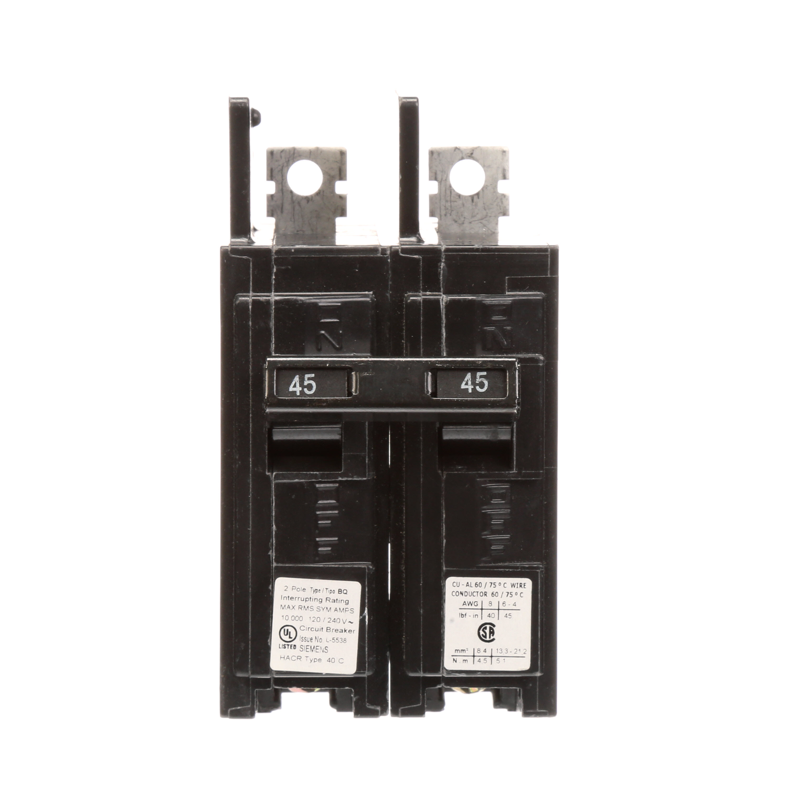 Siemens Low Voltage Molded Case Circuit Breakers General Purpose MCCBs - Type BQ, 2-Pole, 120/240VAC are Circuit Protection Molded Case Circuit Breakers. 2-Pole Common-Trip circuit breaker type BQ. Rated 120/240V (045A) (AIR 10 kA). Special features Load side lugs are included.