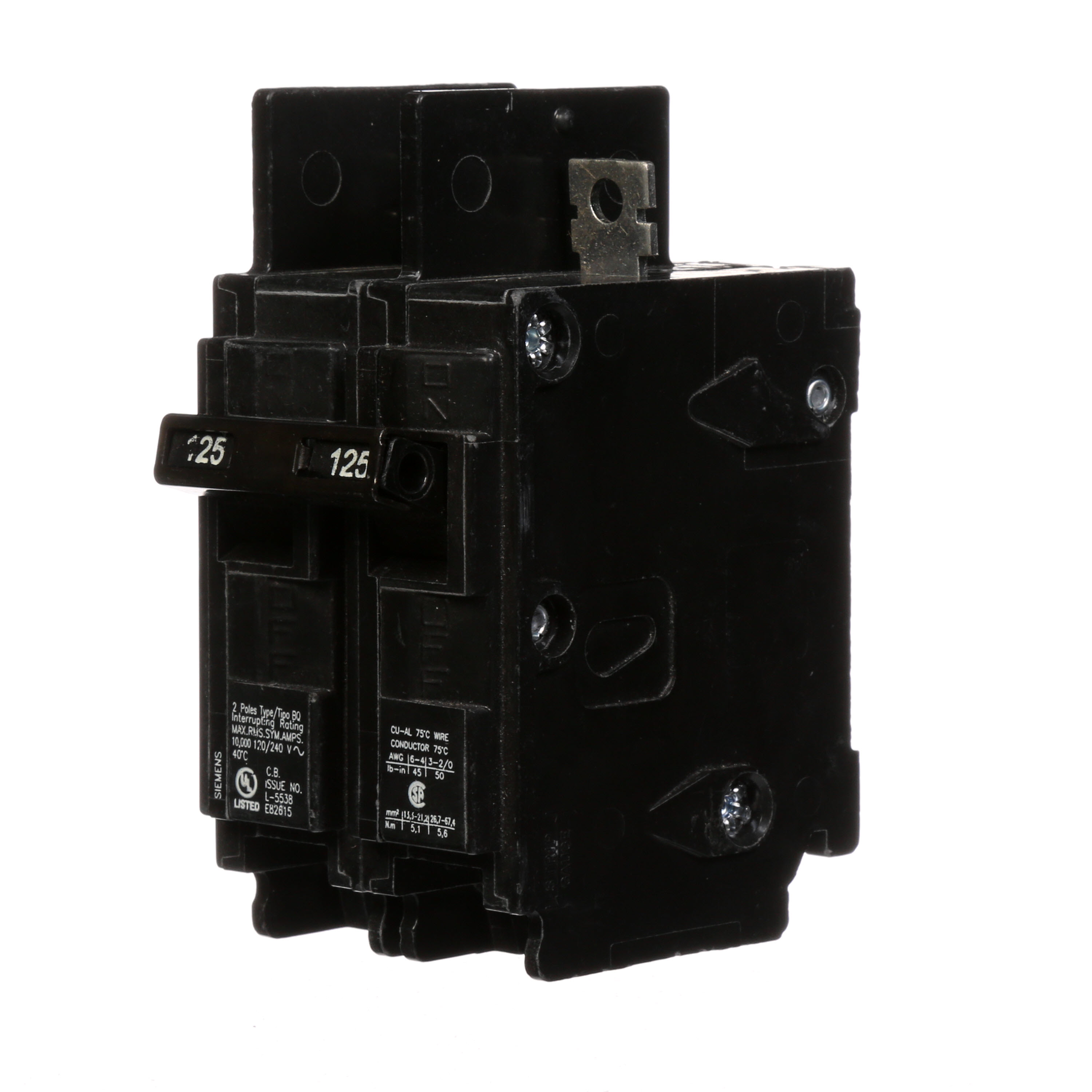 Siemens Low Voltage Molded Case Circuit Breakers General Purpose MCCBs - Type BQ, 2-Pole, 120/240VAC are Circuit Protection Molded Case Circuit Breakers. 2-Pole Common-Trip circuit breaker type BQ. Rated 120/240V (125A) (AIR 10 kA). Special features Load side lugs are included.