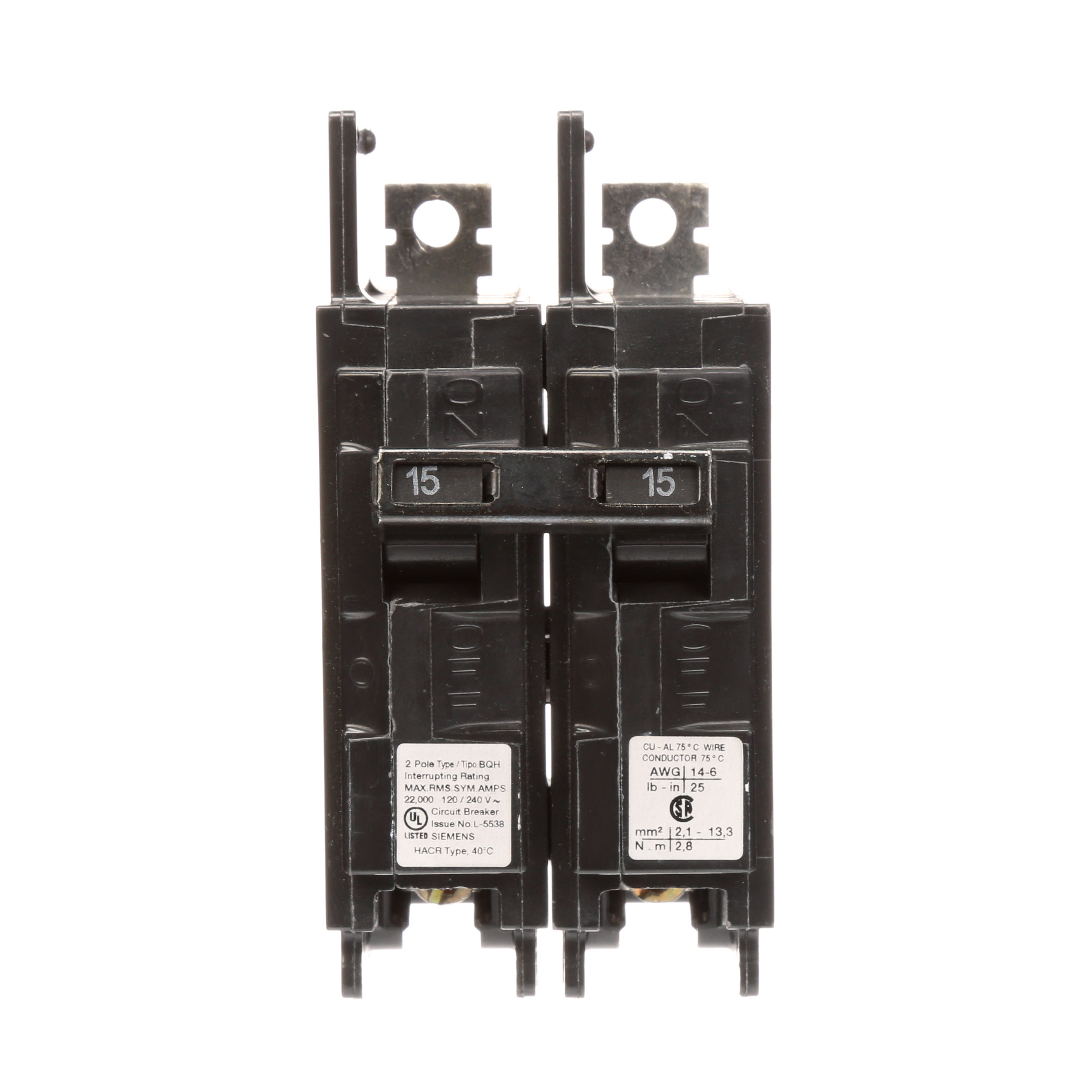 Siemens Low Voltage Molded Case Circuit Breakers General Purpose MCCBs - Type BQ, 2-Pole, 120/240VAC are Circuit Protection Molded Case Circuit Breakers. 2-Pole Common-Trip circuit breaker type BQH. Rated 120/240V (015A) (AIR 22 kA). Special features Load side lugs are included.