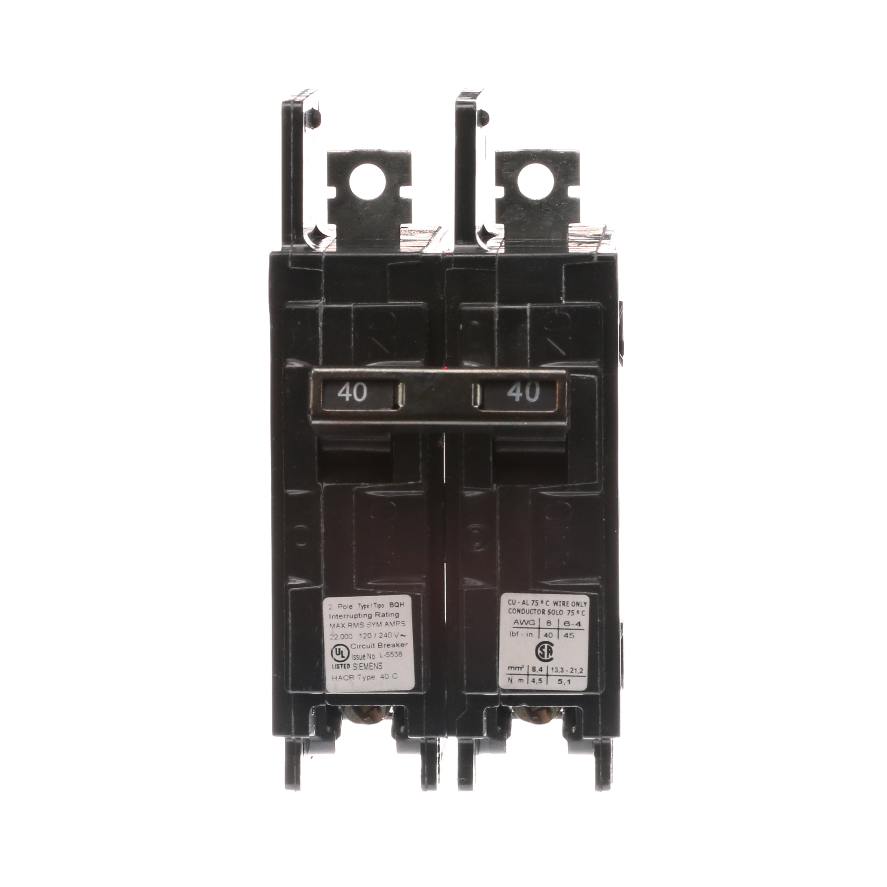 Siemens Low Voltage Molded Case Circuit Breakers General Purpose MCCBs - Type BQ, 2-Pole, 120/240VAC are Circuit Protection Molded Case Circuit Breakers. 2-Pole Common-Trip circuit breaker type BQH. Rated 120/240V (040A) (AIR 22 kA). Special features Load side lugs are included.