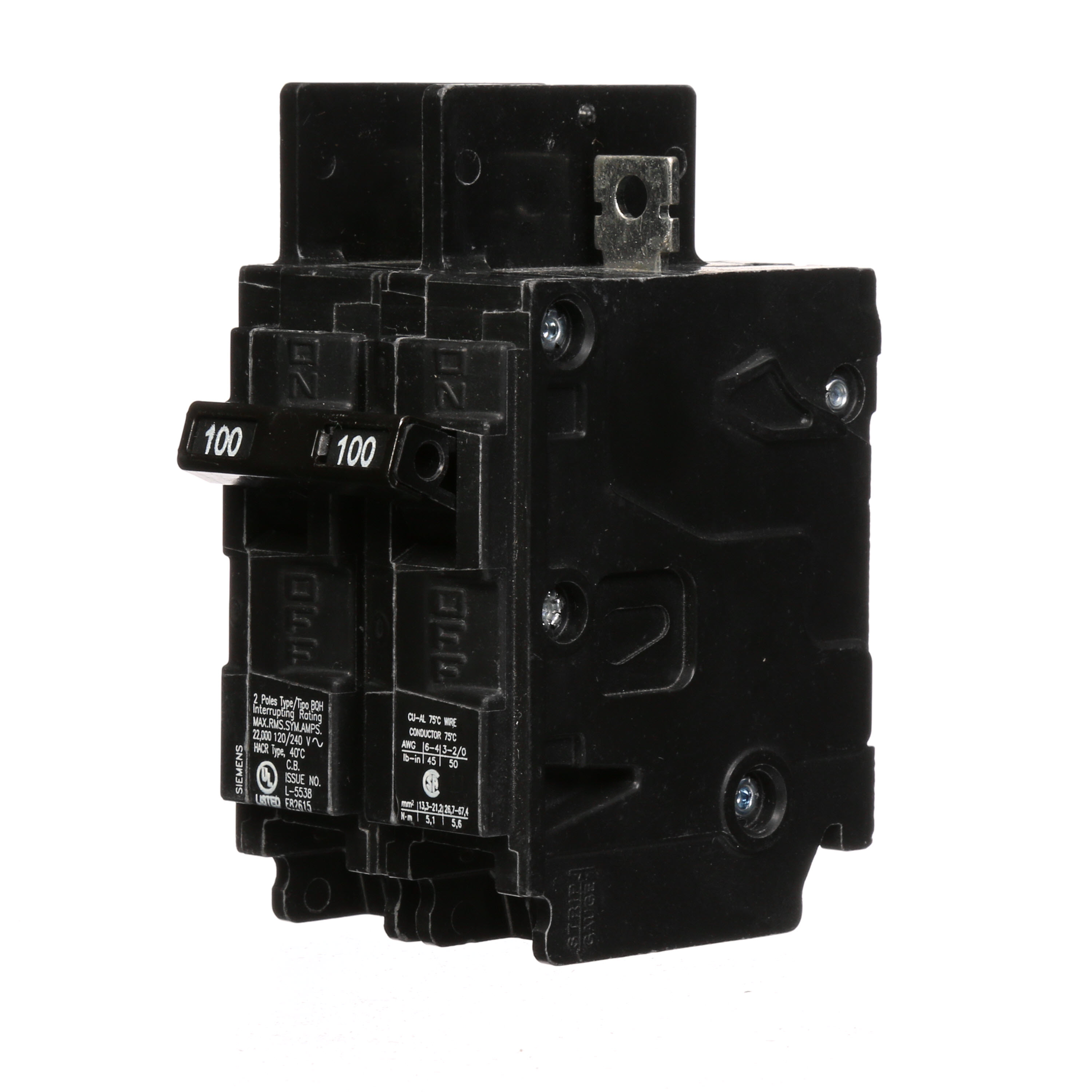 Siemens Low Voltage Molded Case Circuit Breakers General Purpose MCCBs - Type BQ, 2-Pole, 120/240VAC are Circuit Protection Molded Case Circuit Breakers. 2-Pole Common-Trip circuit breaker type BQH. Rated 120/240V (100A) (AIR 22 kA). Special features Load side lugs are included.