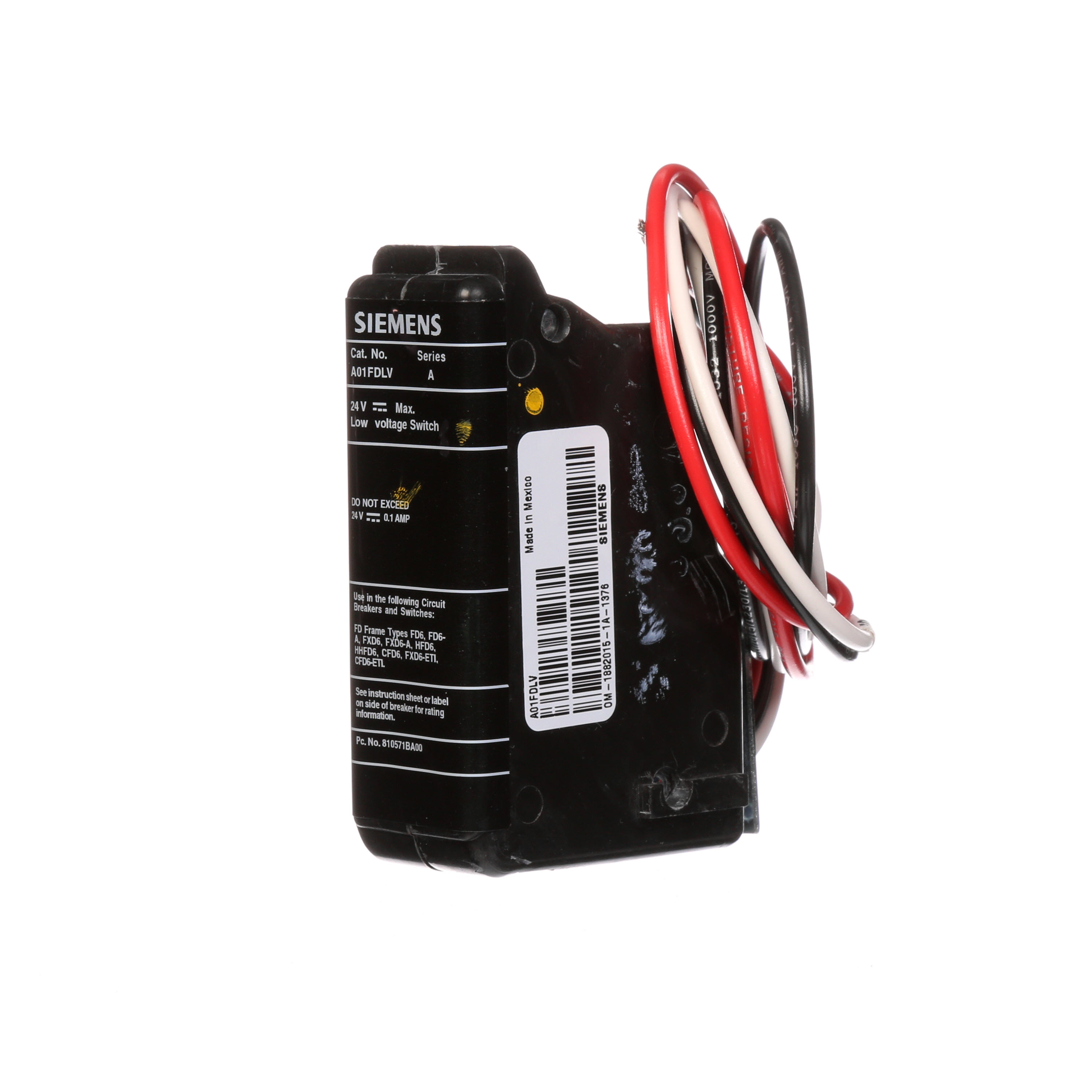 SIEMENS LOW VOLTAGE SENTRON MOLDED CASE CIRCUIT BREAKER INTERNAL ACCESSORY. FORM C PLC AUXILIARY SWITCH (1NO / 1NC). SUITS FD FRAME BREAKERS.