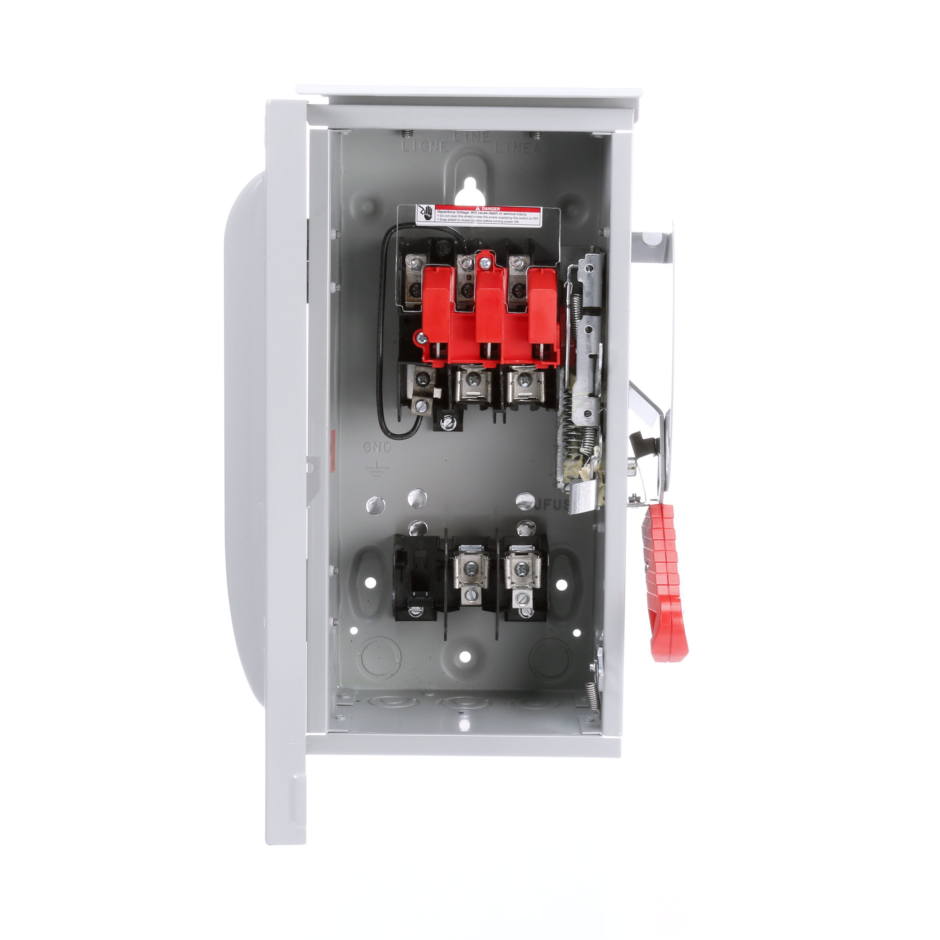 Siemens Low Voltage Circuit Protection Heavy Duty Safety Switch. 2-Pole 2-Fuse Fused in a type 3R enclosure (outdoor). Rated 600VAC (30A).