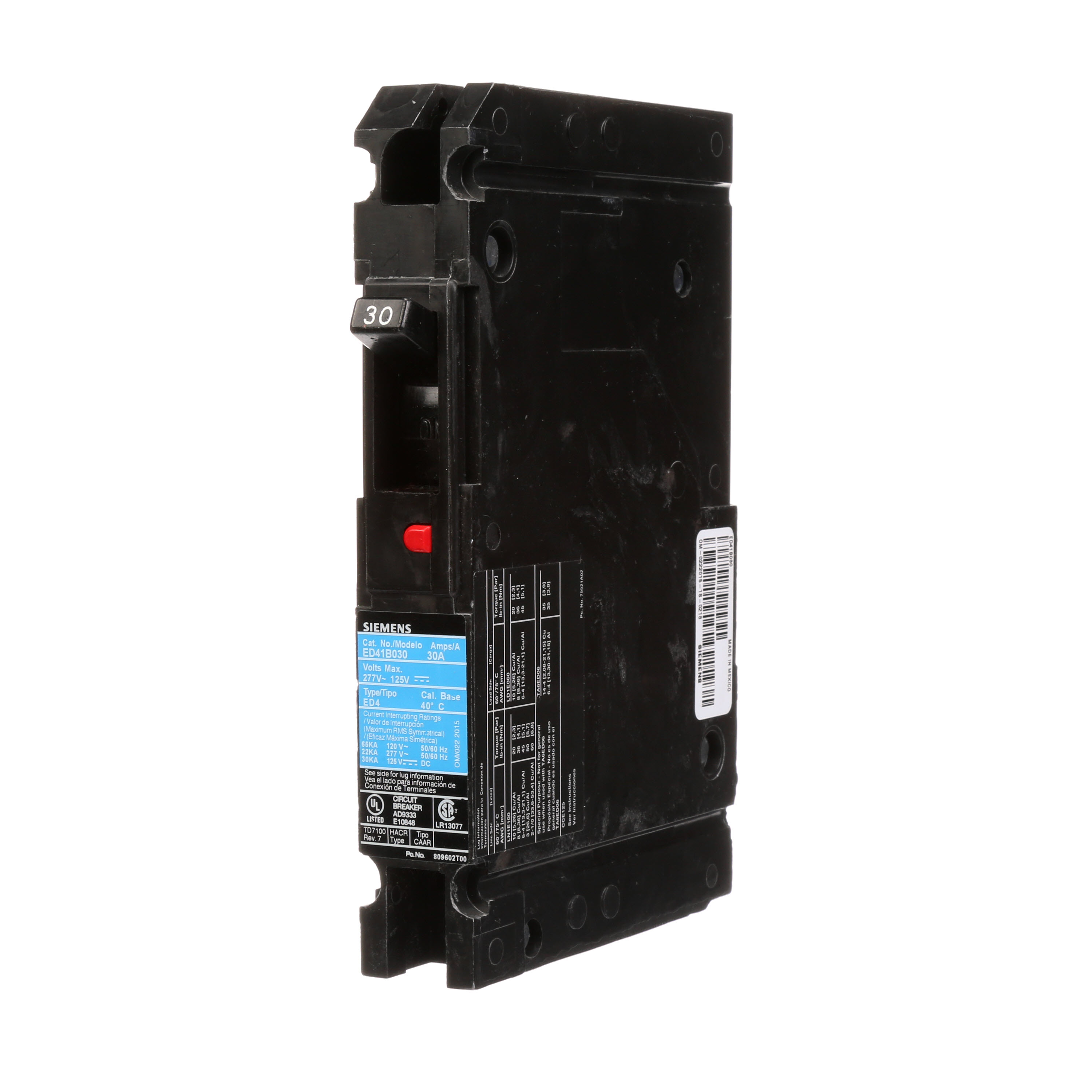 Product image for Siemens ED41B035 MCCB, 1 P, 277