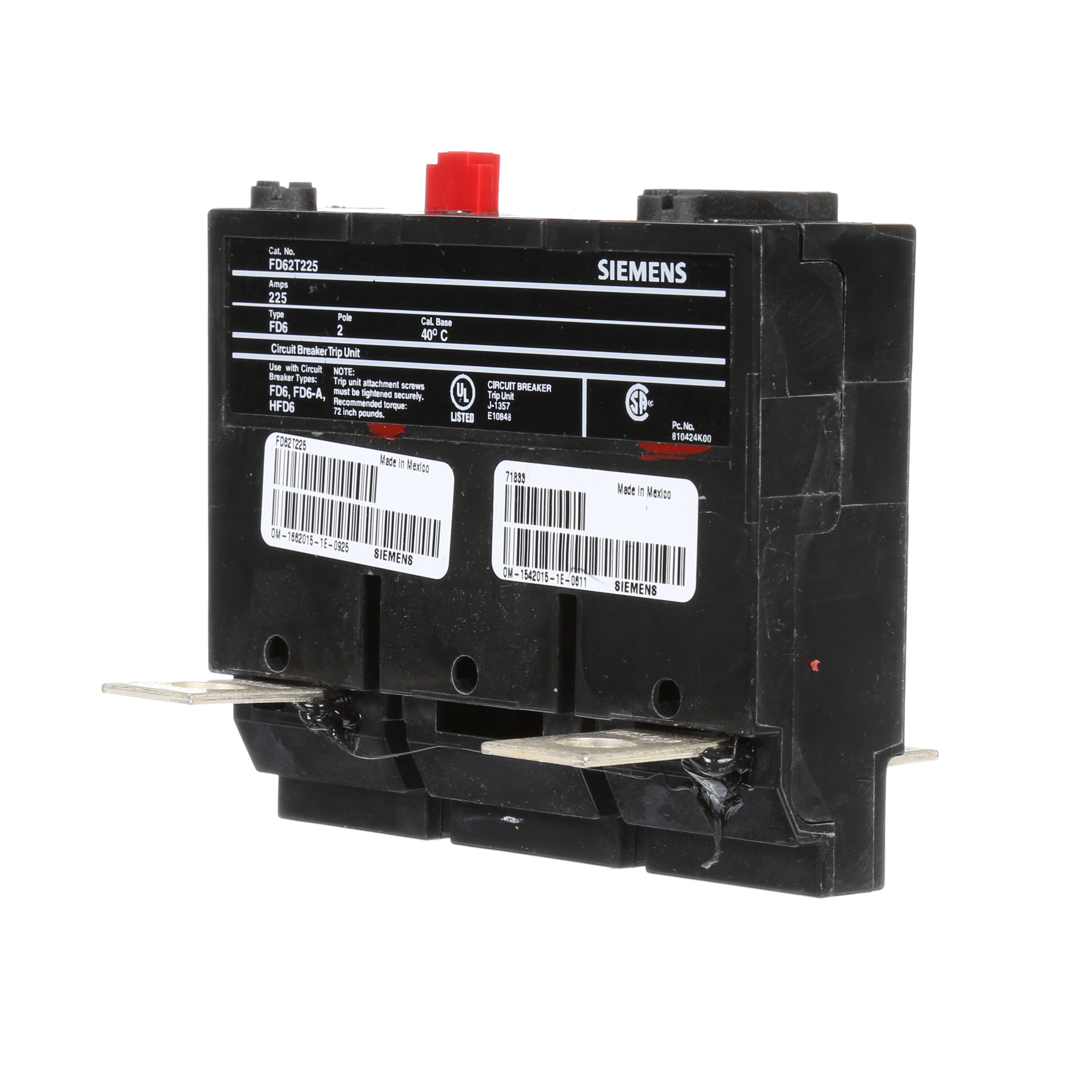 SIEMENS LOW VOLTAGE SENTRON MOLDED CASE CIRCUIT BREAKER. THERMAL - MAGNETIC TRIP UNIT FOR FD FRAME 225A 2-POLE 600V BREAKERS.
