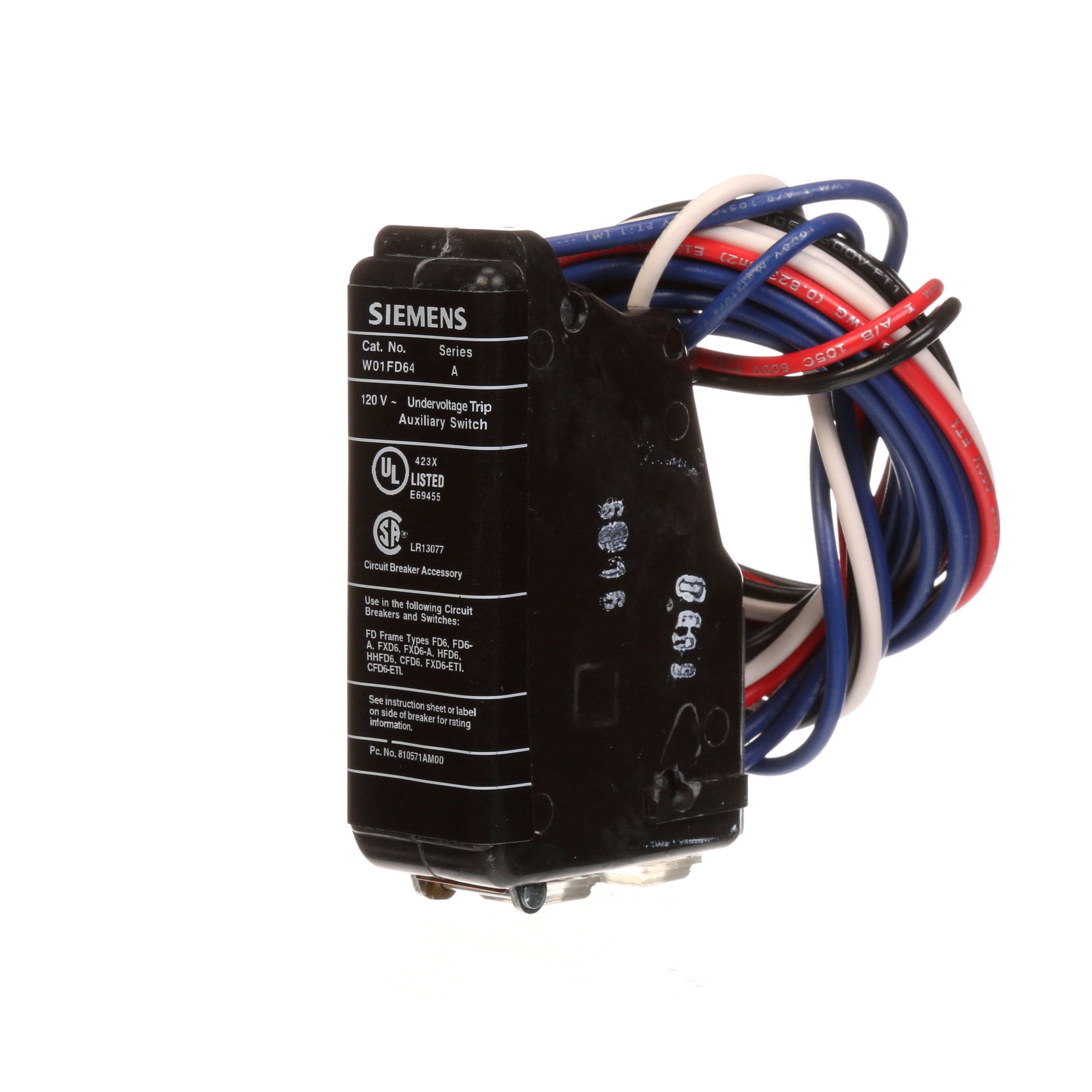 SIEMENS SENTRON BREAKER FD 120VAC UV TRP/AUX ITE W01FD64 120V. 250A CB UV/A