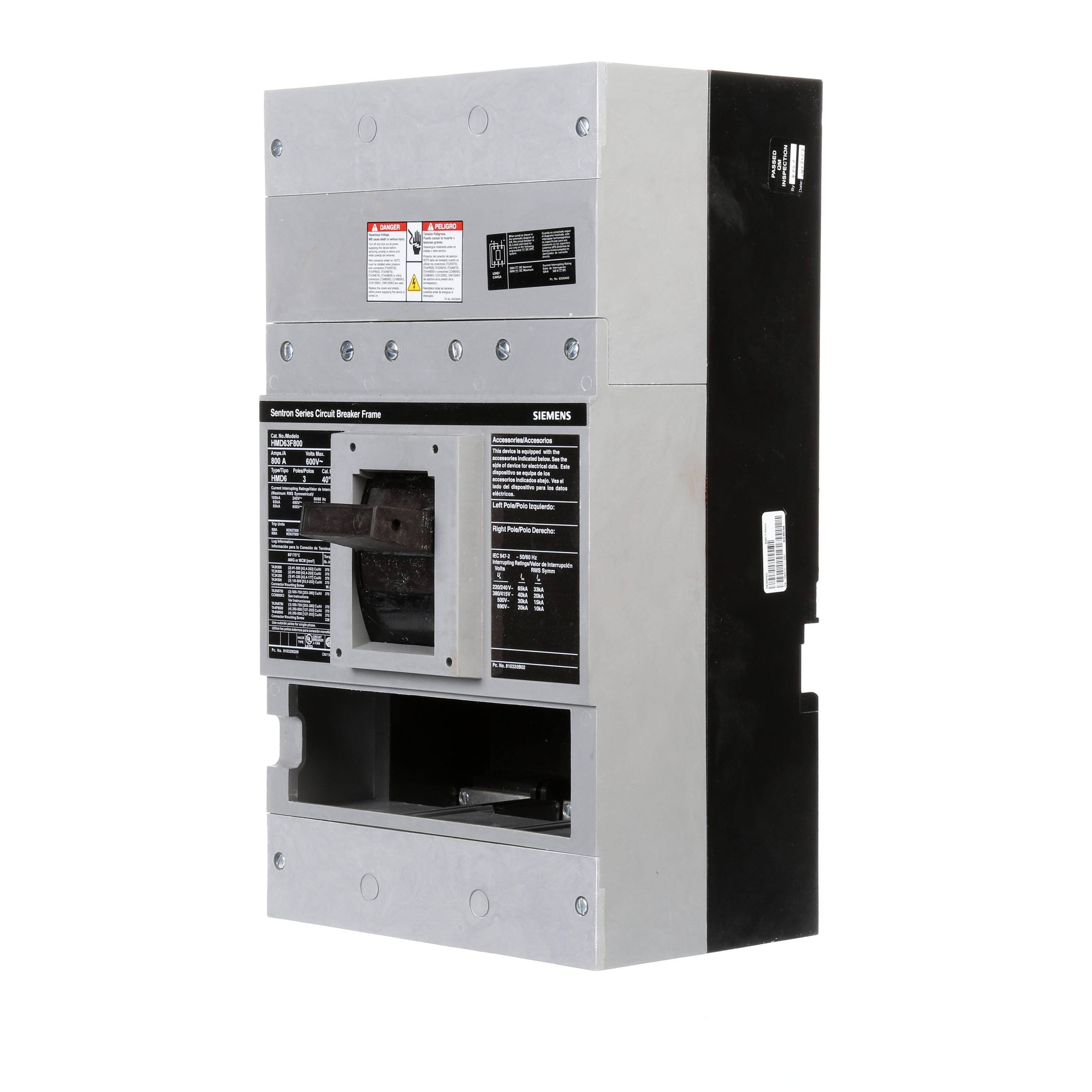 SIEMENS LOW VOLTAGE SENTRON MOLDED CASE CIRCUIT BREAKER. 800A MD FRAME FOR HIGHBREAKING CAPACITY 3-POLE 600V BREAKERS.