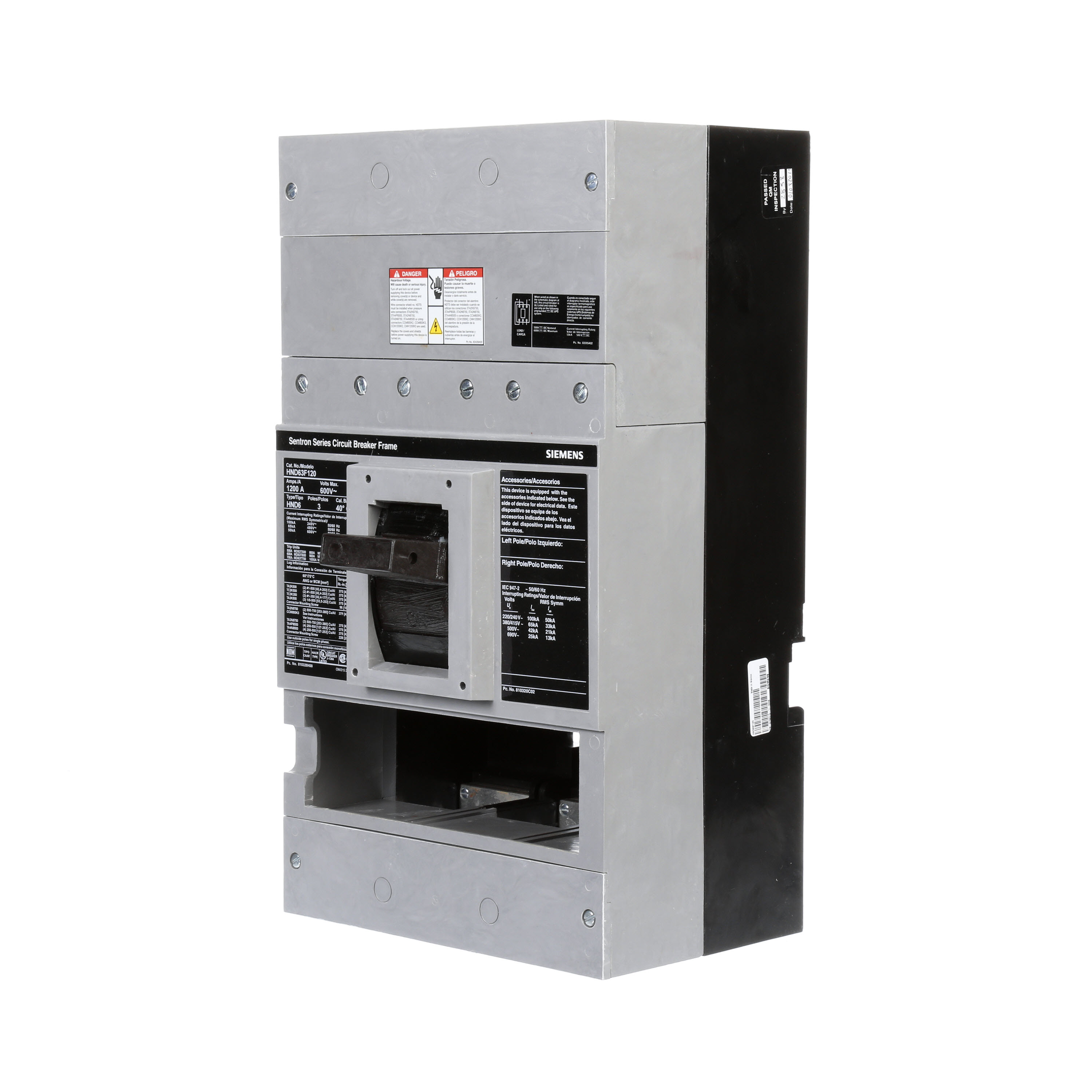 SIEMENS LOW VOLTAGE SENTRON MOLDED CASE CIRCUIT BREAKER. 1200A ND FRAME FOR HIGH BREAKING CAPACITY 3-POLE 600V BREAKERS.