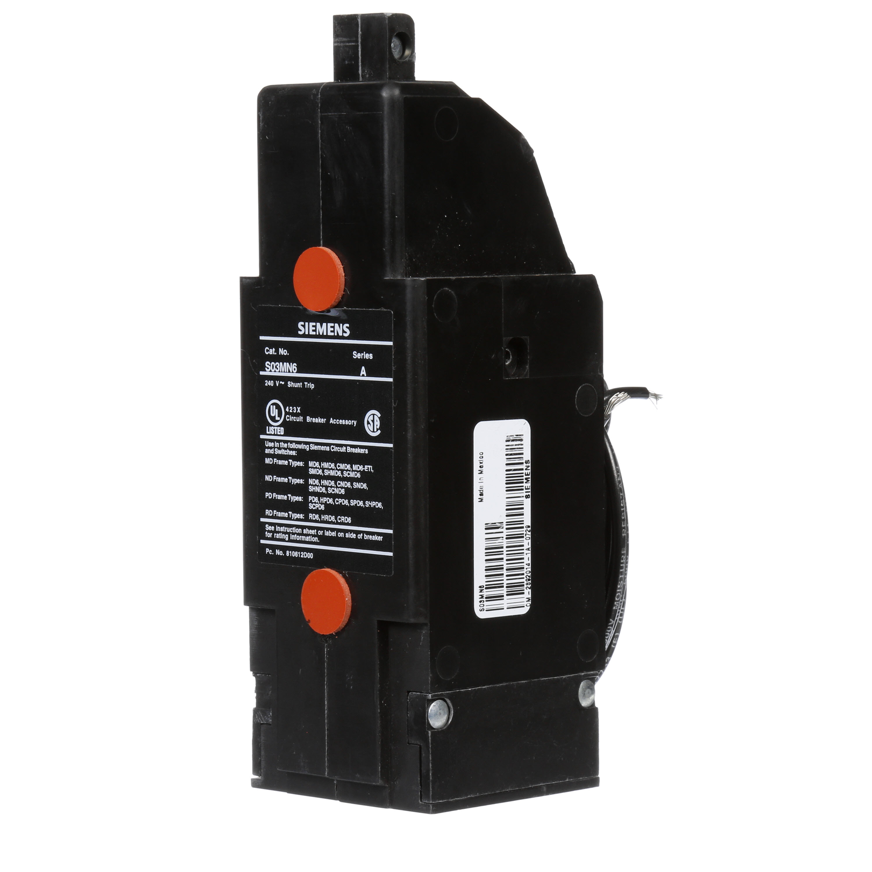 SIEMENS LOW VOLTAGE SENTRON MOLDED CASE CIRCUIT BREAKER INTERNAL ACCESSORY. 240VAC SHUNT TRIP. SUITS MD / ND / PD / RD FRAME BREAKERS.