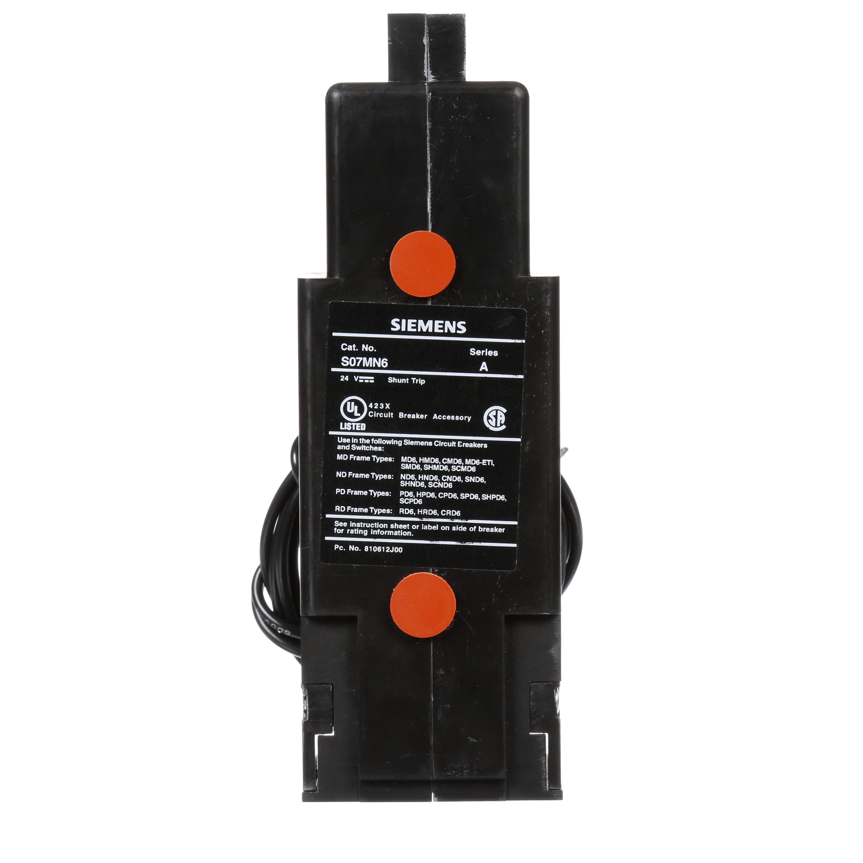 SIEMENS LOW VOLTAGE SENTRON MOLDED CASE CIRCUIT BREAKER INTERNAL ACCESSORY. 24 VDC SHUNT TRIP. SUITS MD / ND / PD / RD FRAME BREAKERS.