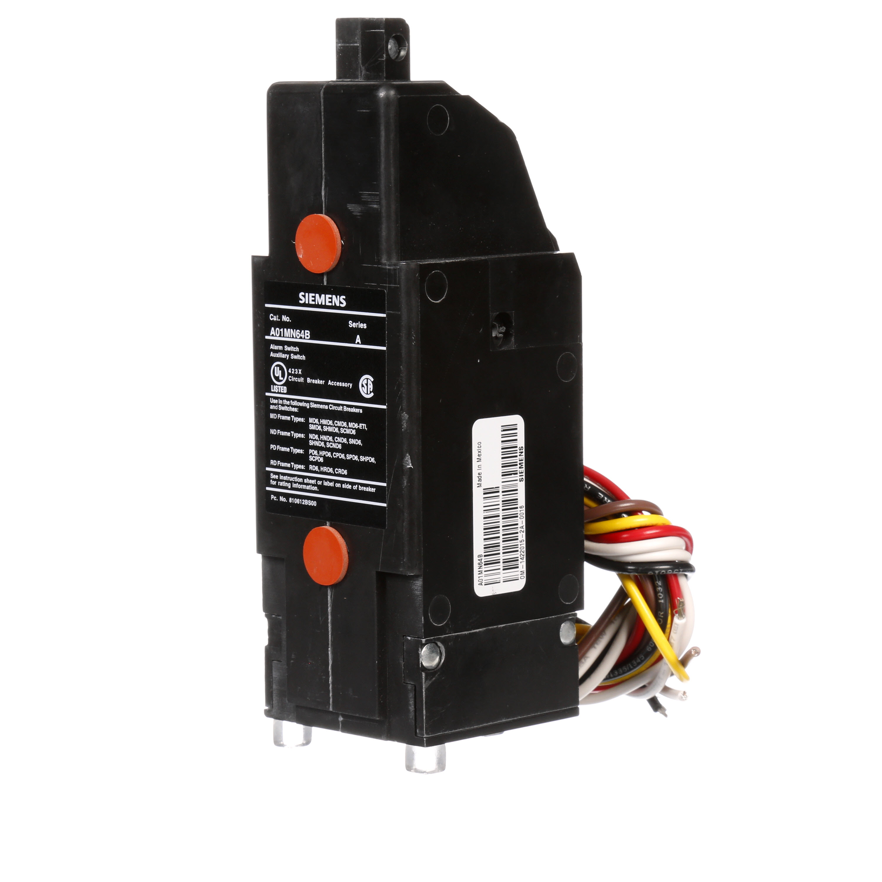 SIEMENS LOW VOLTAGE SENTRON MOLDED CASE CIRCUIT BREAKER INTERNAL ACCESSORY. 480VAC BELL ALARM COMBINATION WITH FORM C 480 VAC AUXILIARY SWITCH (1NO / 1NC). SUITS MD / ND / PD / RD FRAME BREAKERS.