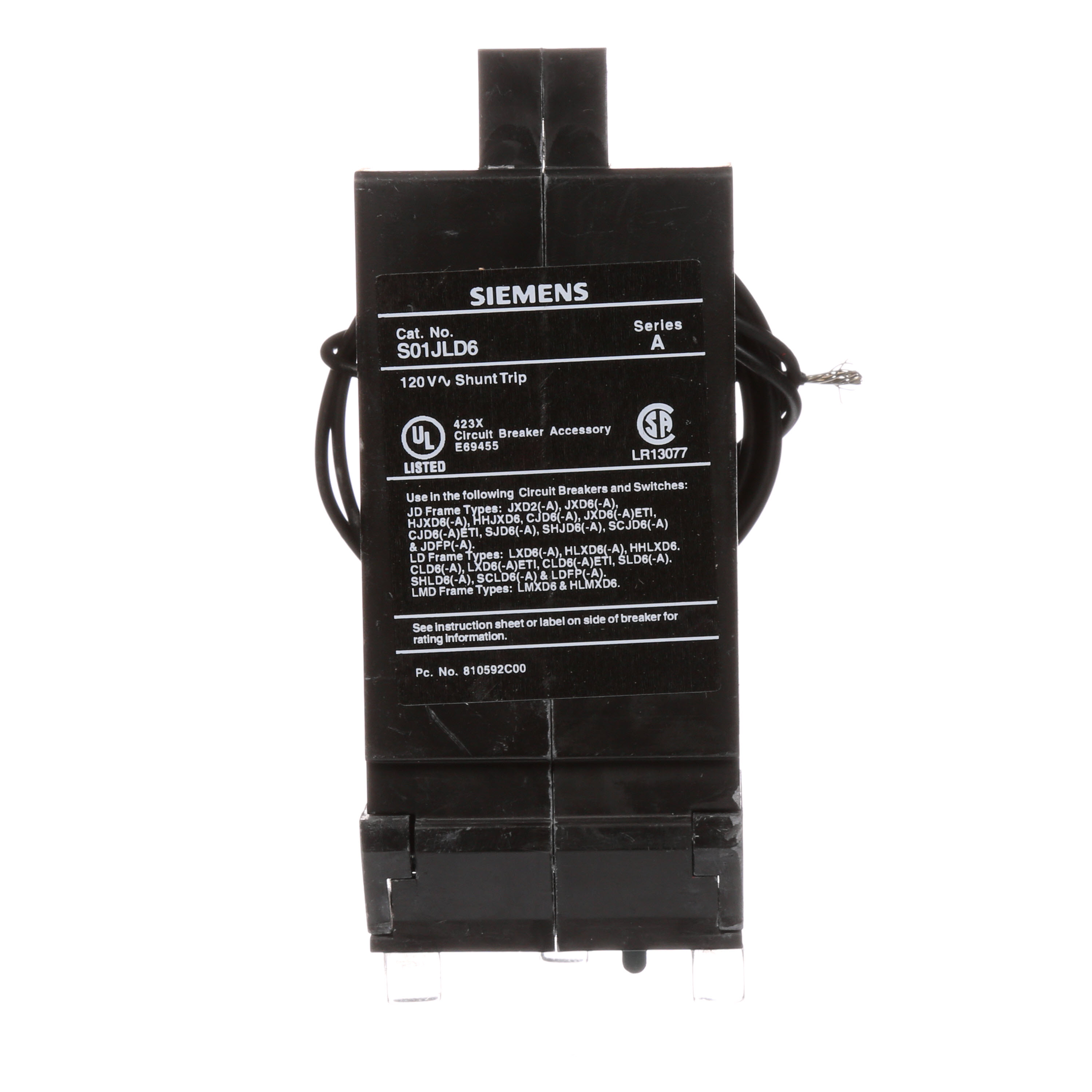 SIEMENS LOW VOLTAGE SENTRON MOLDED CASE CIRCUIT BREAKER INTERNAL ACCESSORY. 120VAC SHUNT TRIP. SUITS JD / LD / LMD FRAME BREAKERS.