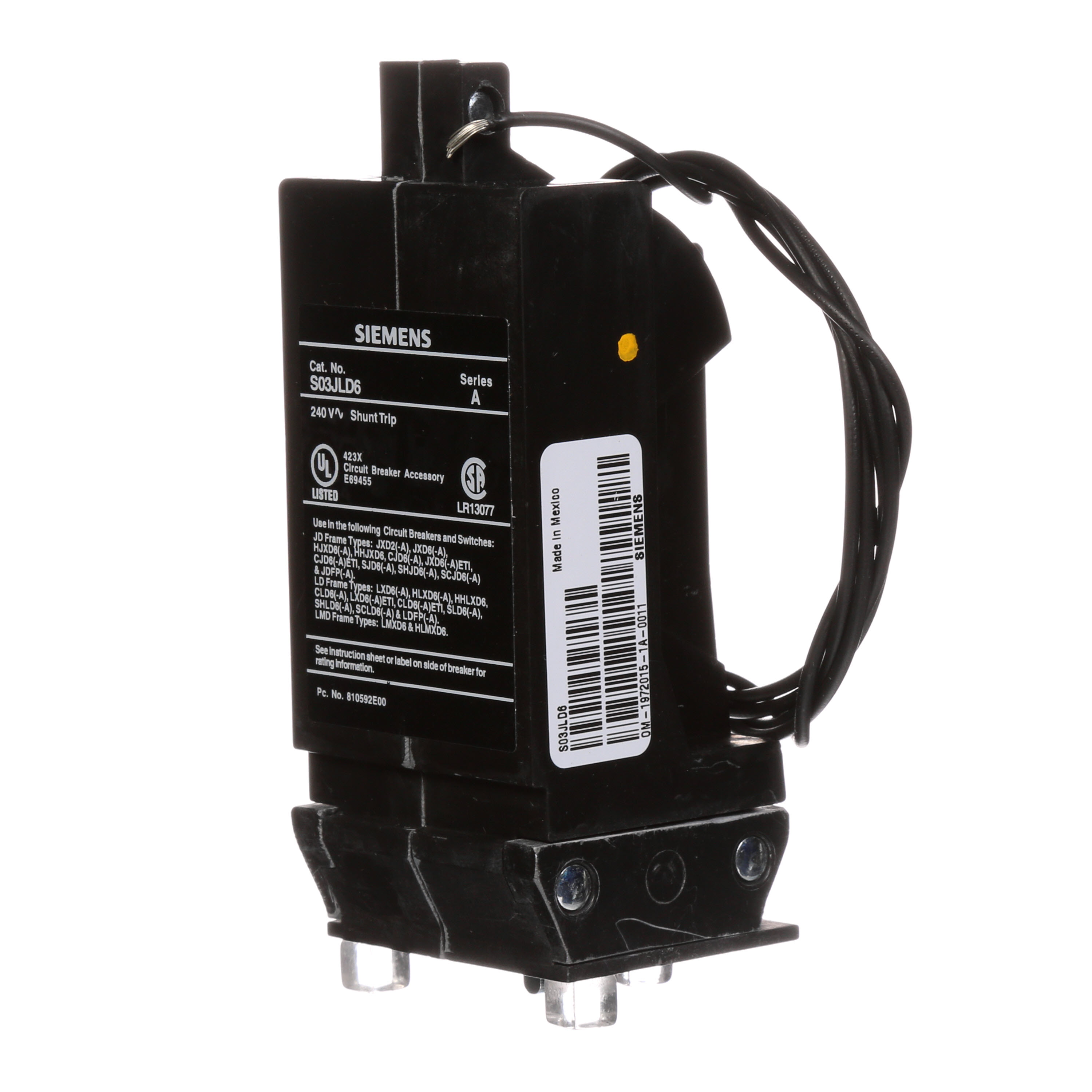 SIEMENS LOW VOLTAGE SENTRON MOLDED CASE CIRCUIT BREAKER INTERNAL ACCESSORY. 240VAC SHUNT TRIP. SUITS JD / LD / LMD FRAME BREAKERS.