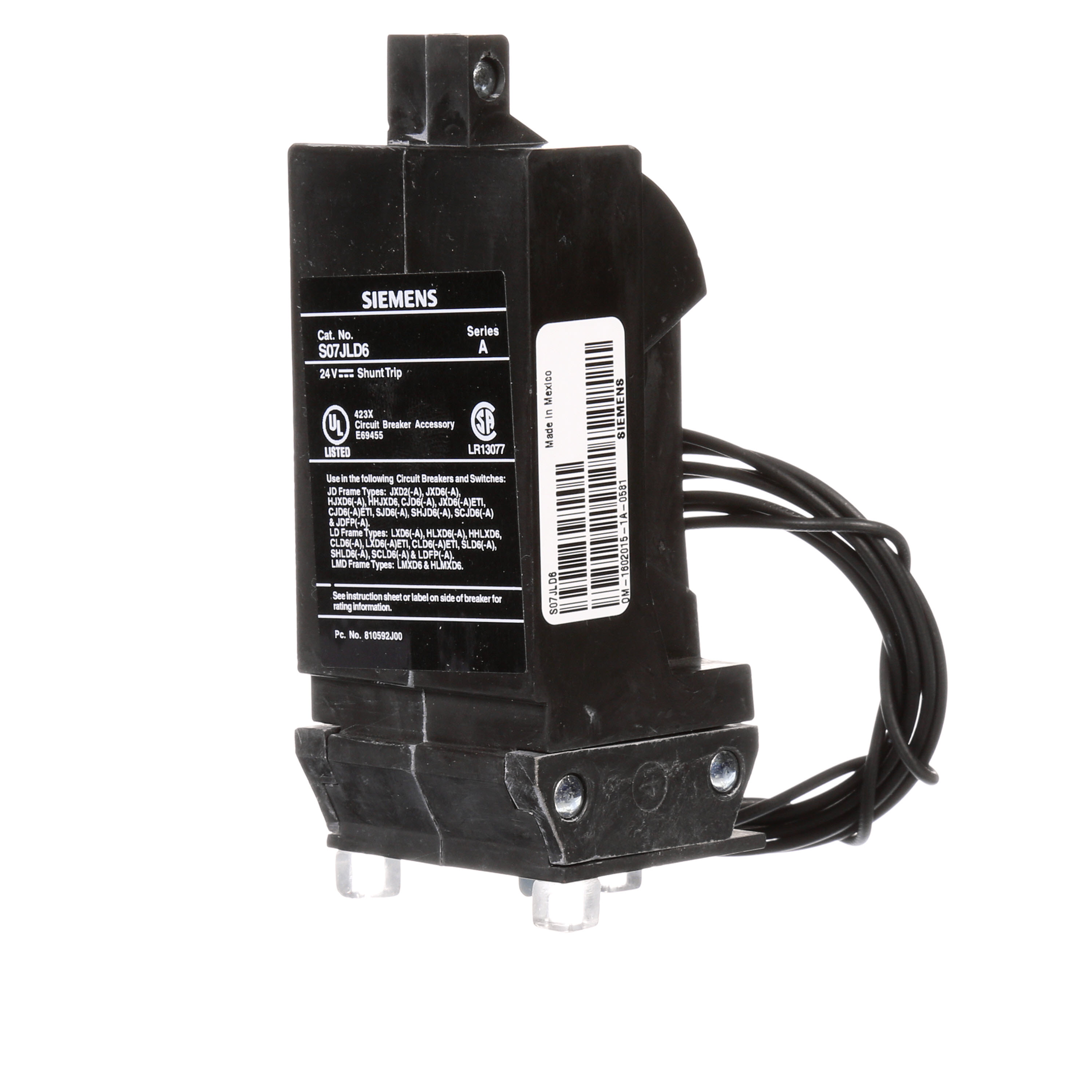 SIEMENS LOW VOLTAGE SENTRON MOLDED CASE CIRCUIT BREAKER INTERNAL ACCESSORY. 24 VDC SHUNT TRIP. SUITS JD / LD / LMD FRAME BREAKERS.