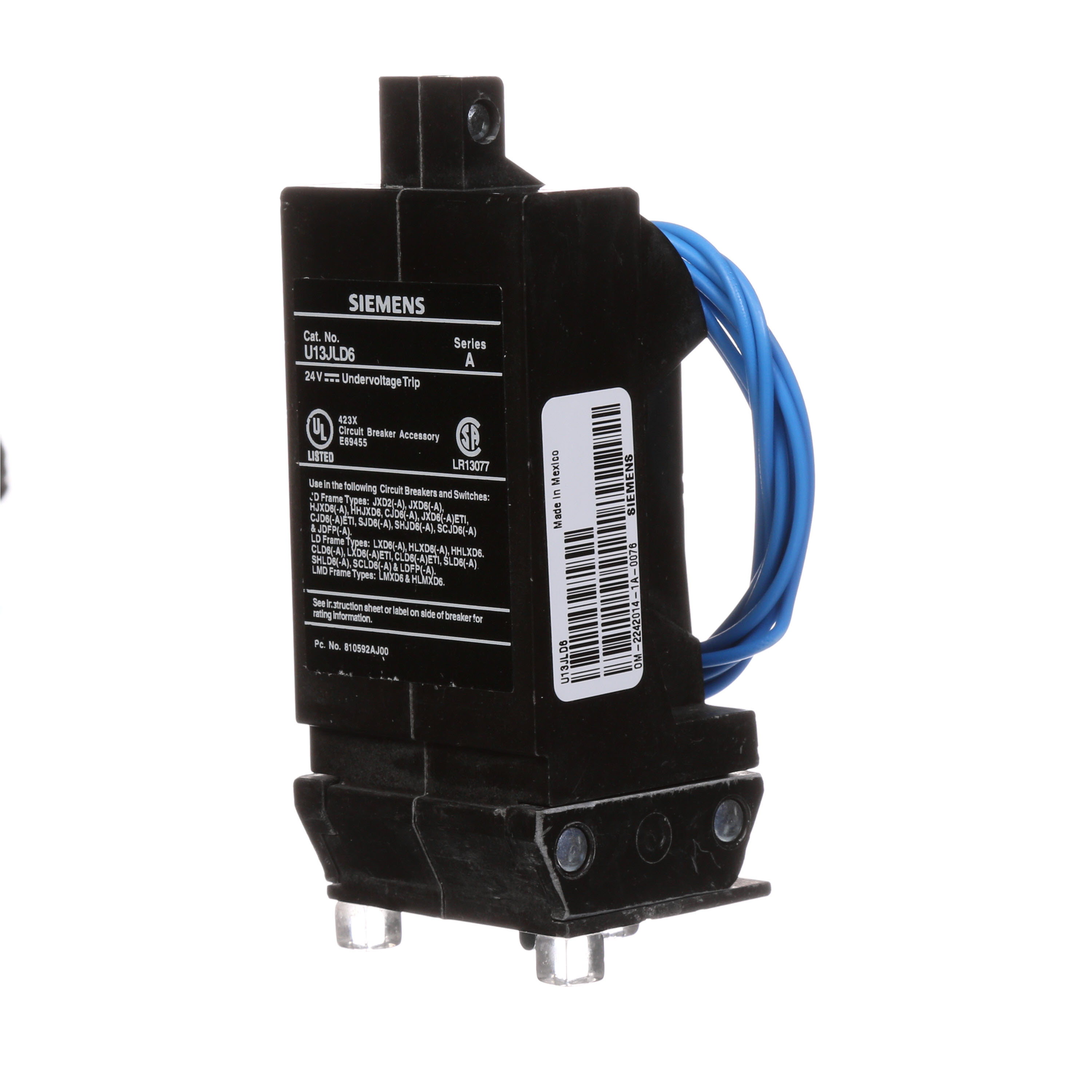 SIEMENS LOW VOLTAGE SENTRON MOLDED CASE CIRCUIT BREAKER INTERNAL ACCESSORY. 24 VDC UNDERVOLTAGE REALEASE. SUITS JD / LD / LMD FRAME BREAKERS.