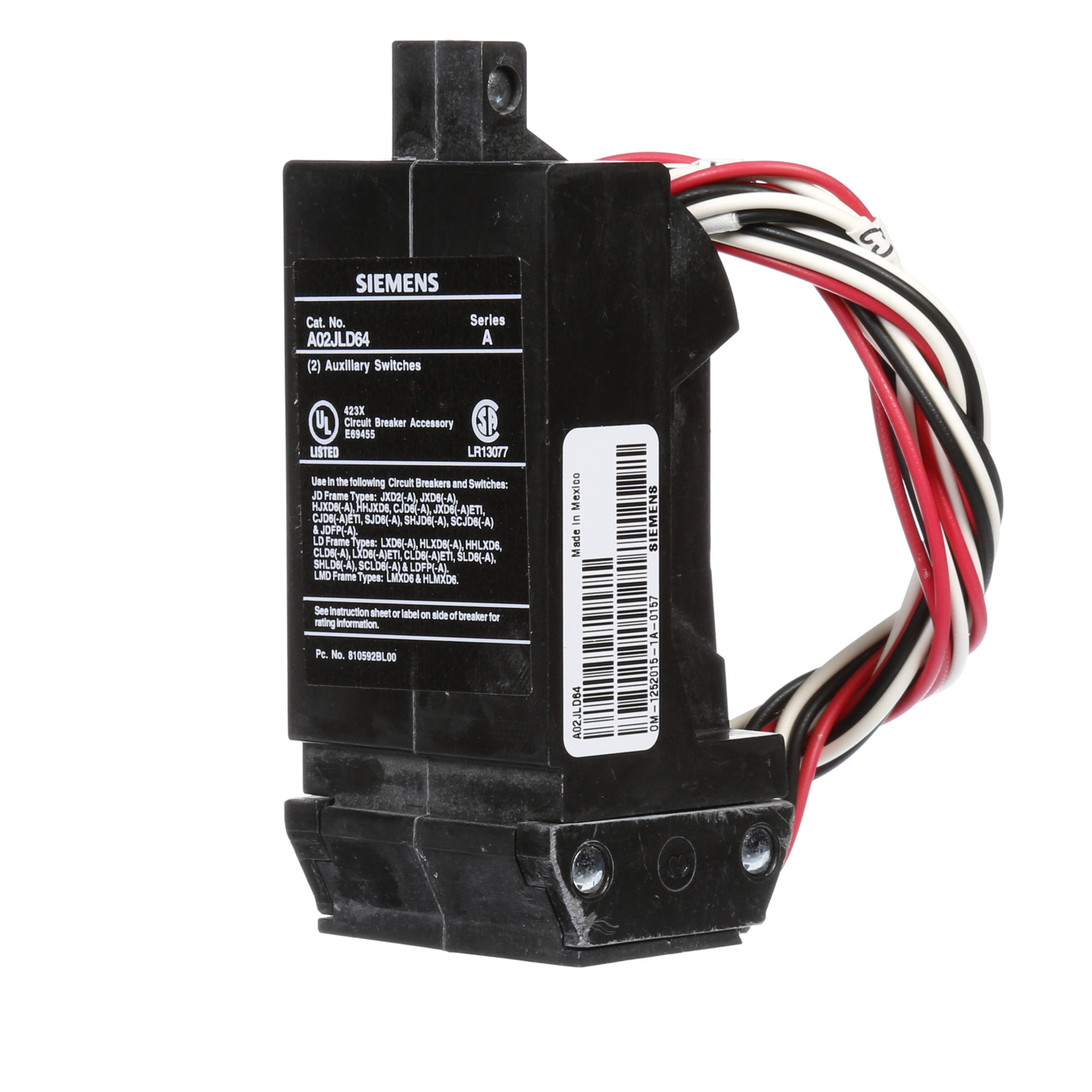 SIEMENS LOW VOLTAGE SENTRON MOLDED CASE CIRCUIT BREAKER INTERNAL ACCESSORY. TWOFORM C 480 VAC AUXILIARY SWITCH (1NO / 1NC). SUITS JD / LD / LMD FRAME BREAKERS.