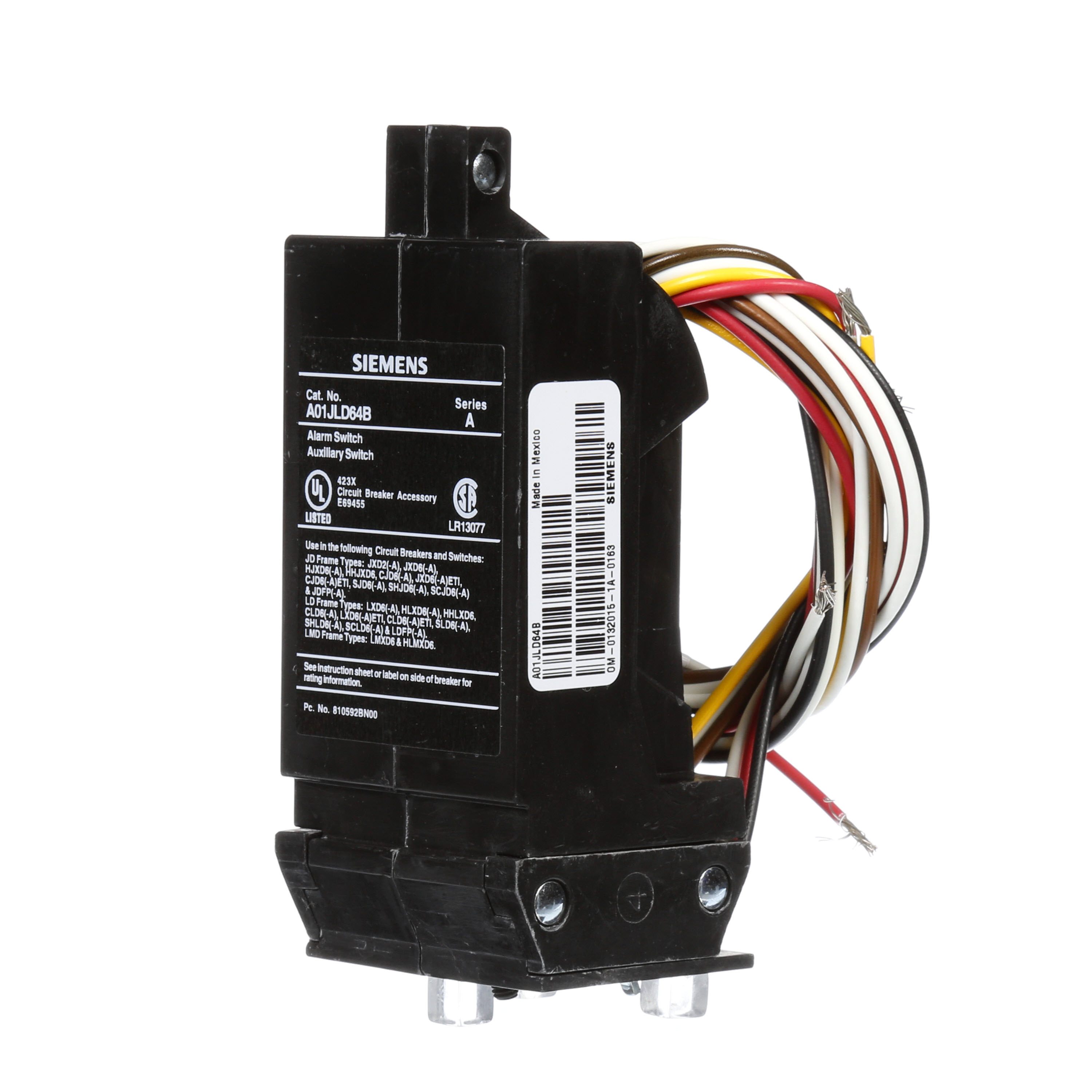 SIEMENS LOW VOLTAGE SENTRON MOLDED CASE CIRCUIT BREAKER INTERNAL ACCESSORY. 480VAC BELL ALARM COMBINATION WITH FORM C 480 VAC AUXILIARY SWITCH (1NO / 1NC). SUITS JD / LD / LMD FRAME BREAKERS.