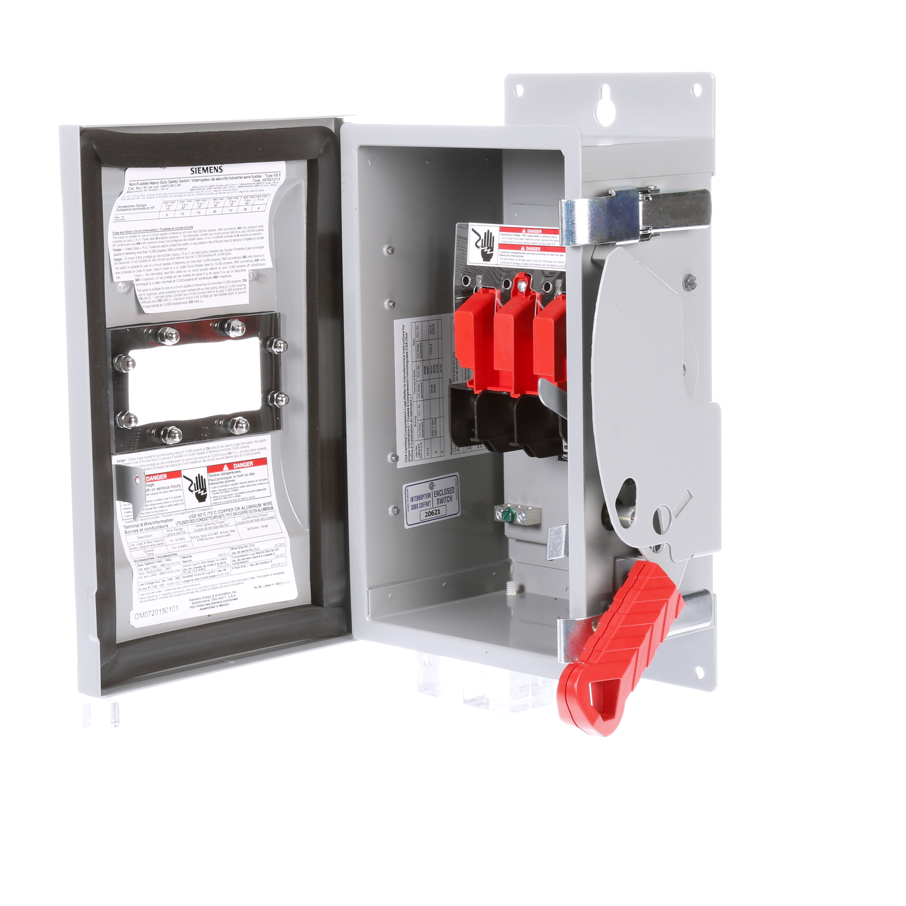 Siemens Low Voltage Circuit Protection Heavy Duty Safety Switches. CSA 30A 3P 600V 3W NON-FUSED HD TYPE 12