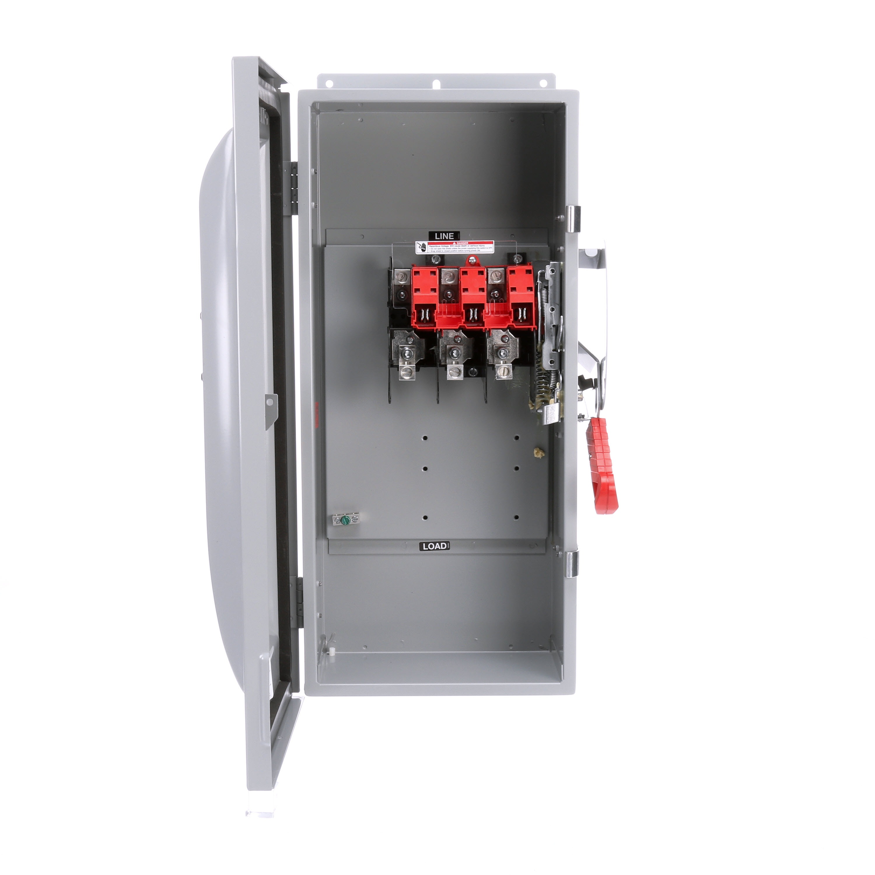 Siemens Low Voltage Circuit Protection Heavy Duty Safety Switch. 3-Pole Non-Fused in a type 12 industrial enclosure. Rated 600VAC (100A). Special features viewing window.