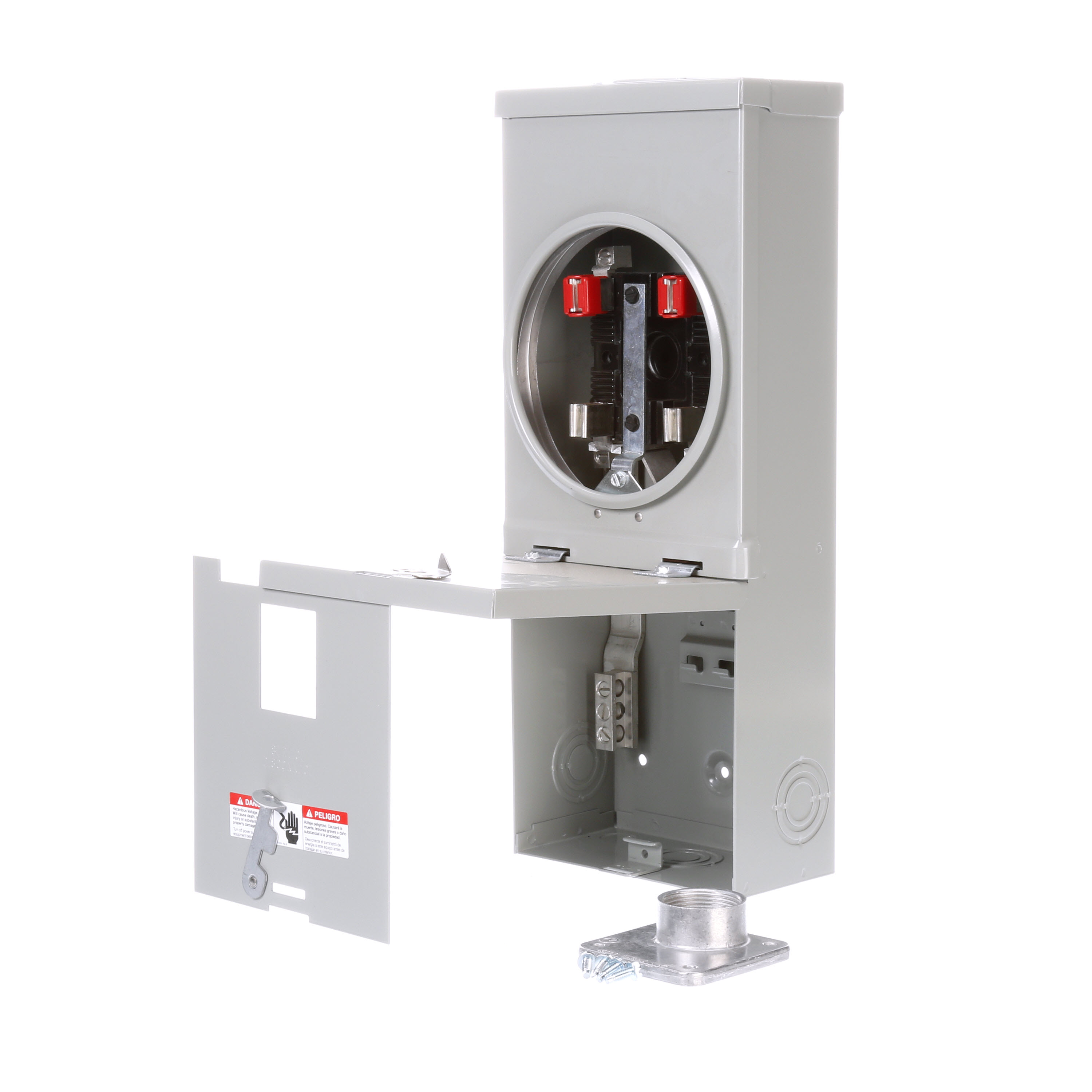 SIEMENS LOW VOLTAGE METER MAIN. MAIN LUG 2 (1 INCH) SPACES INTERIOR ALLOWING MAX 2 CIRCUITS. 4-JAW METER / 1-PHASE SYSTEM RATED 100A. SPECIAL FEATURES OH/UG FEED, RING TYPE COVER, SURFACE MOUNTING