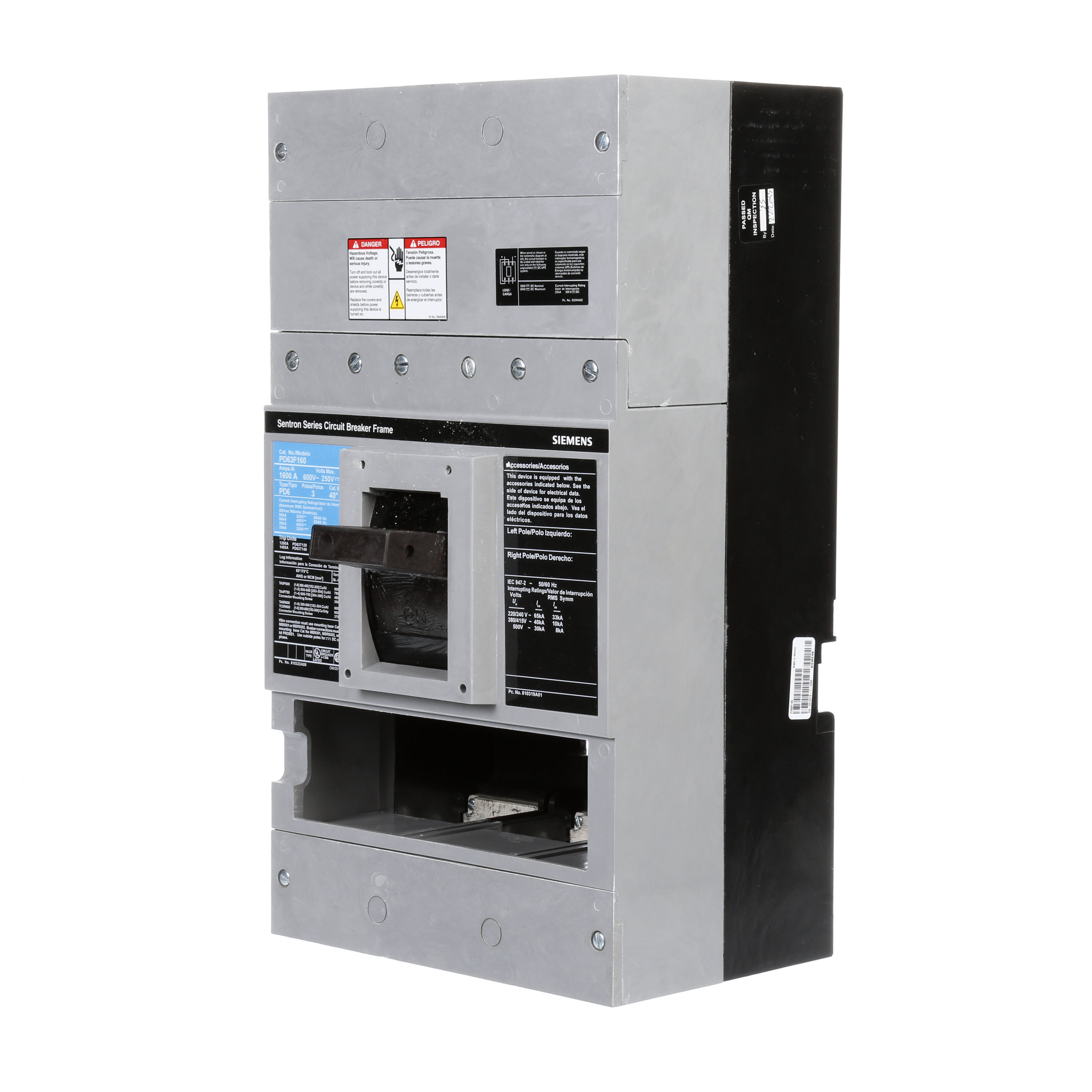 SIEMENS LOW VOLTAGE SENTRON MOLDED CASE CIRCUIT BREAKER. 1600A PD FRAME FOR STANDARD BREAKING CAPACITY 3-POLE 600V BREAKERS.