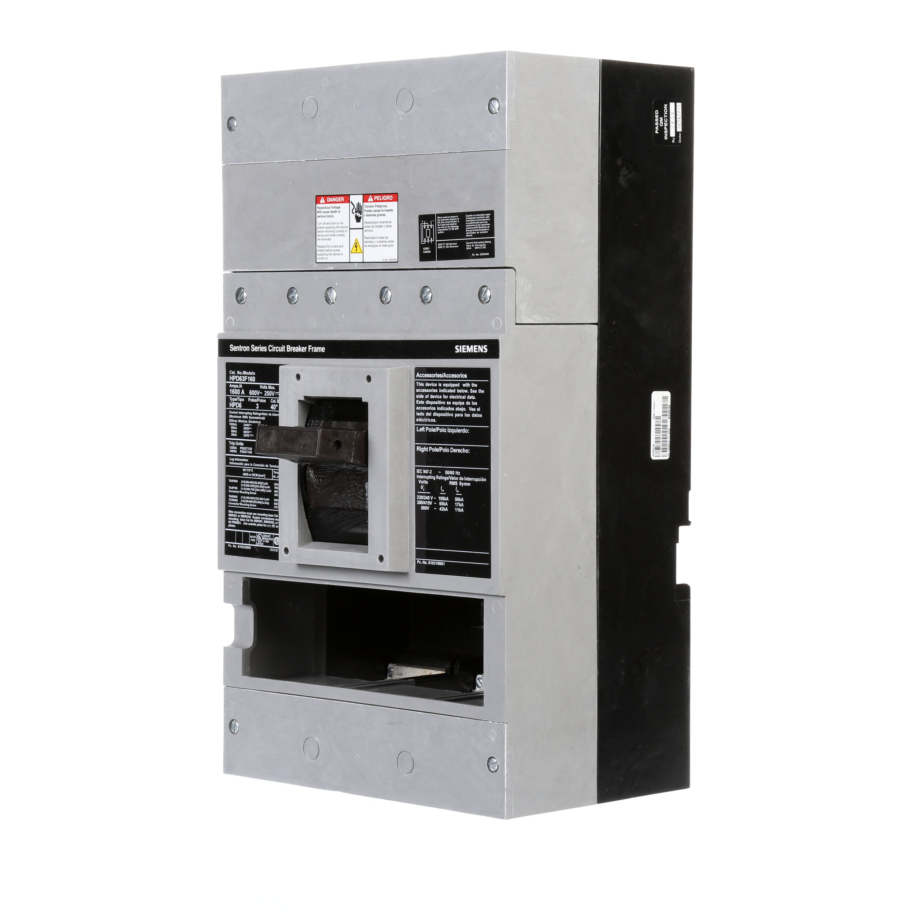 SIEMENS LOW VOLTAGE SENTRON MOLDED CASE CIRCUIT BREAKER. 1600A PD FRAME FOR HIGH BREAKING CAPACITY 3-POLE 600V BREAKERS.
